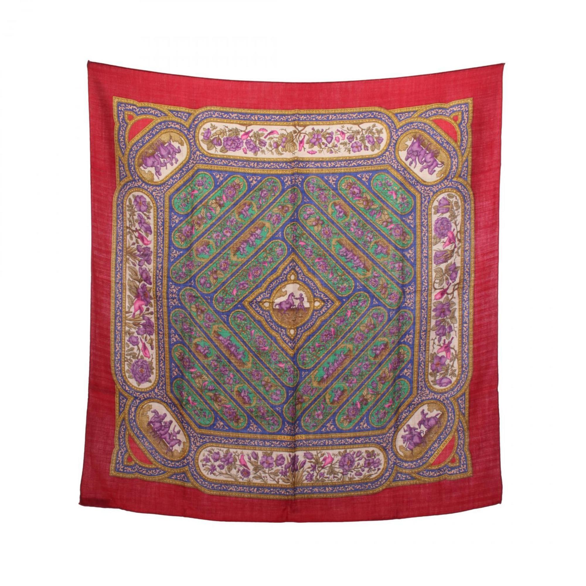 Hermes HermÃ¨s CarrÃ© 90 QALAMDAN Scarf, Silk, Cashmere, Women’s, Red, Multicolor