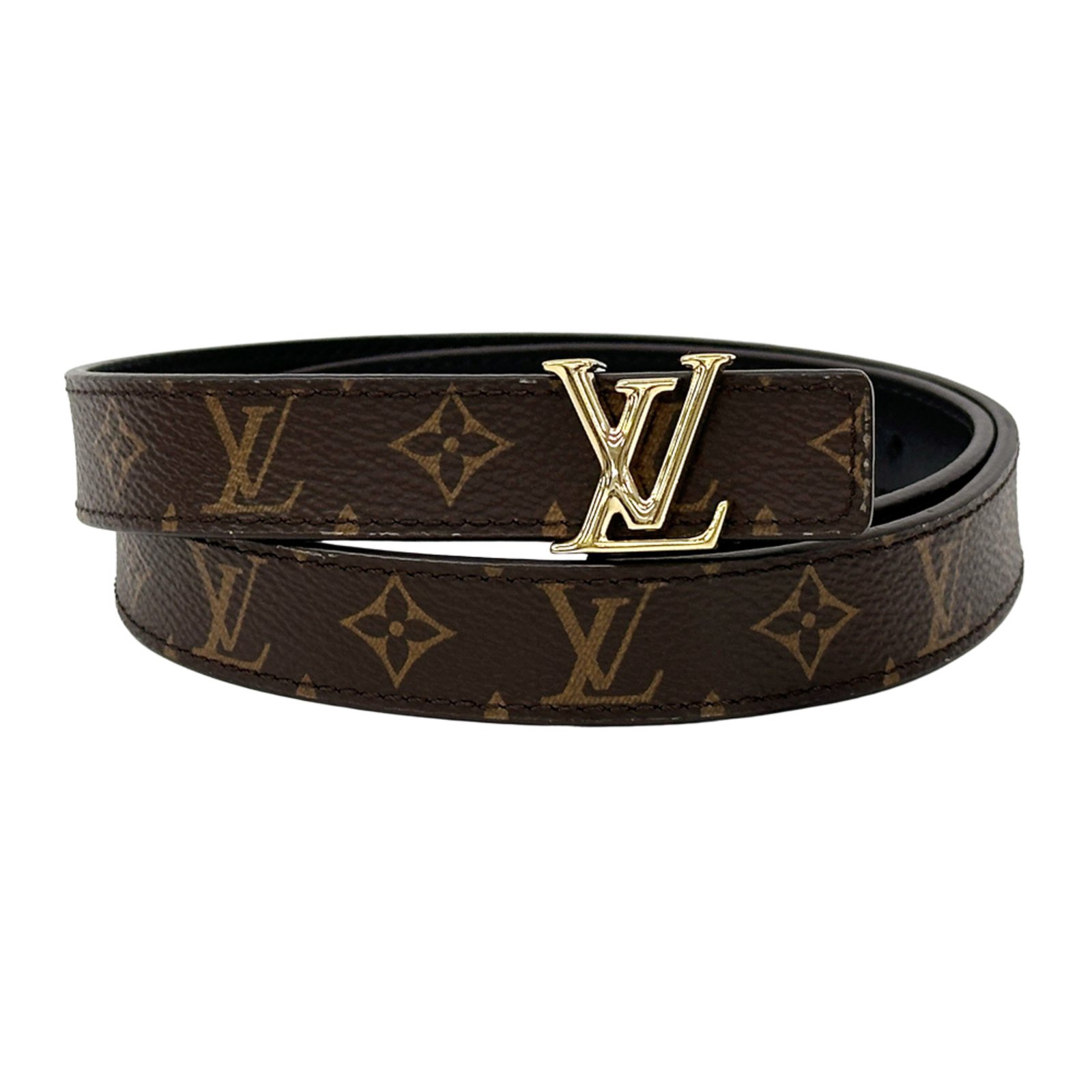 Louis Vuitton Monogram Belt Women’s Brand Canvas LV Iconic 20mm Brown Black Gold Hardware M0431 Size 65/26 Waist Thin Reversible Excellent Condition