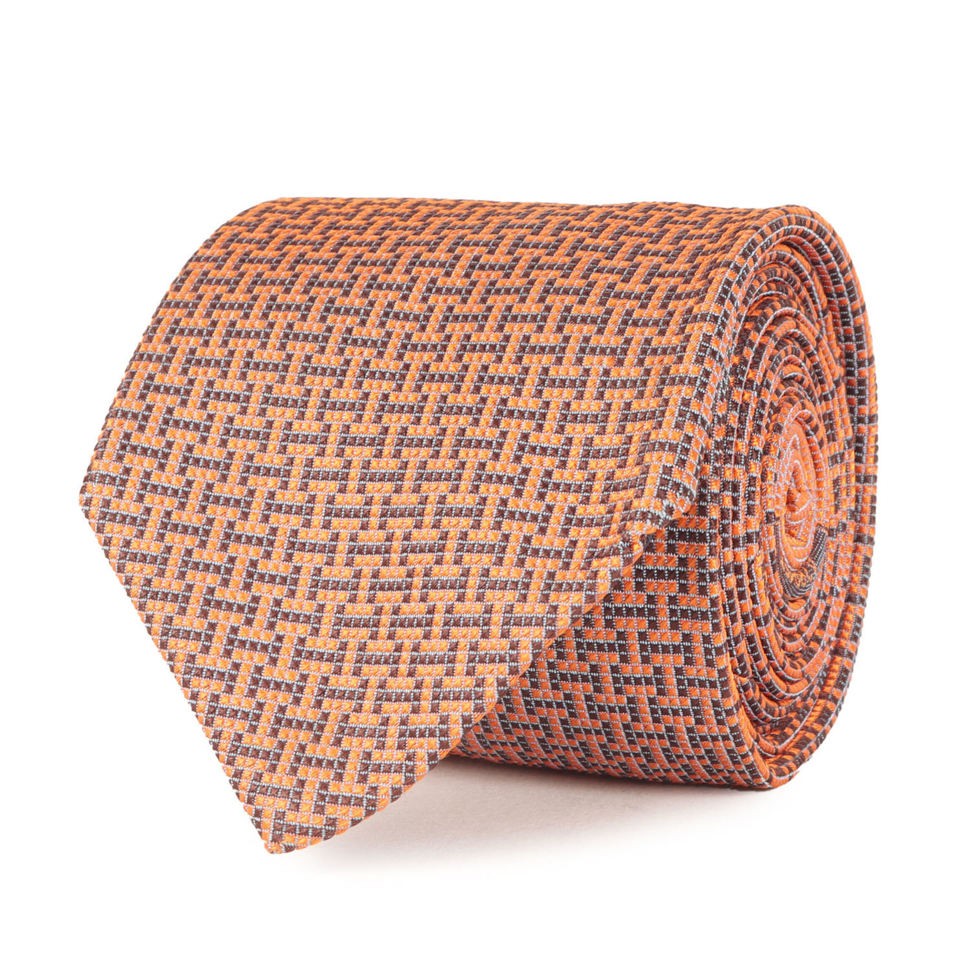 HERMES Men’s Digital H Pattern Silk Tie in Orange and Navy, K4615
