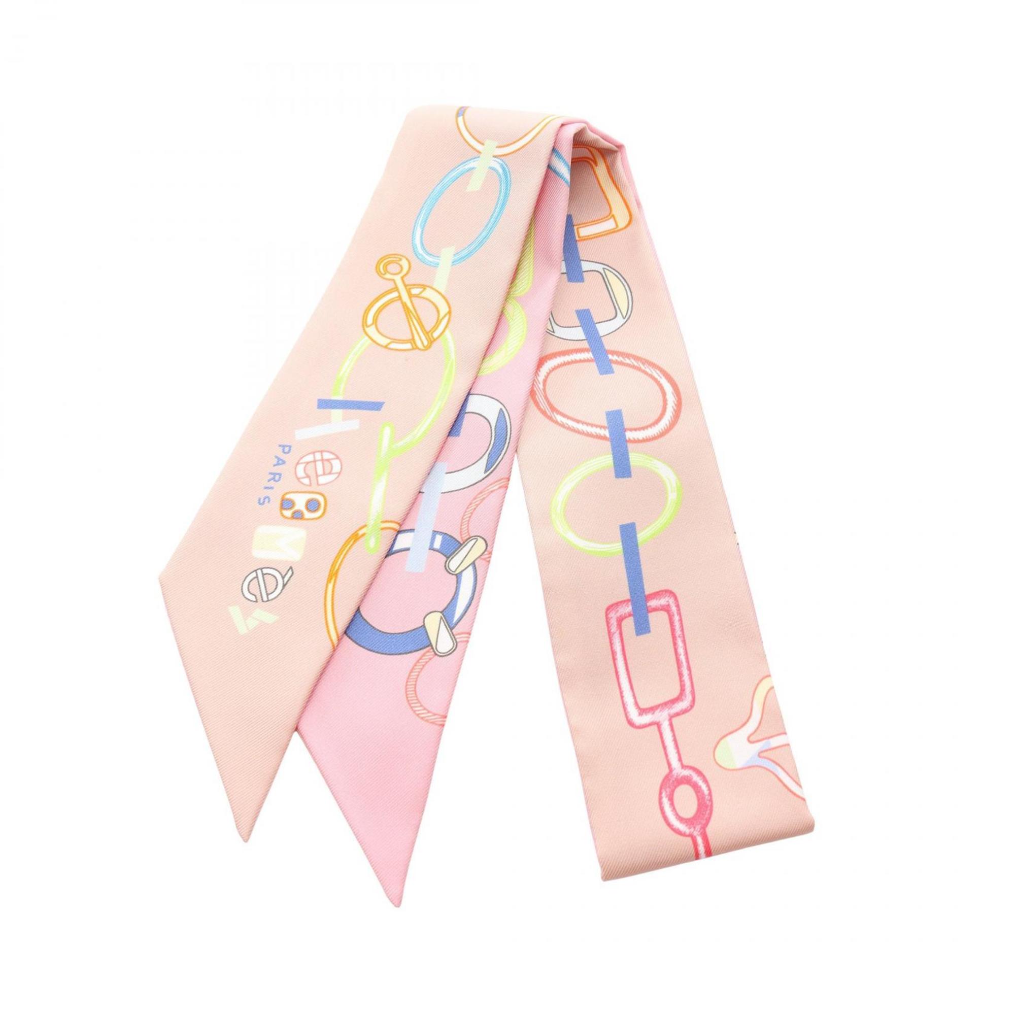 Hermes HermÃ¨s Twilly Do Re Boucles Silk Scarf for Women in Multicolored Pink