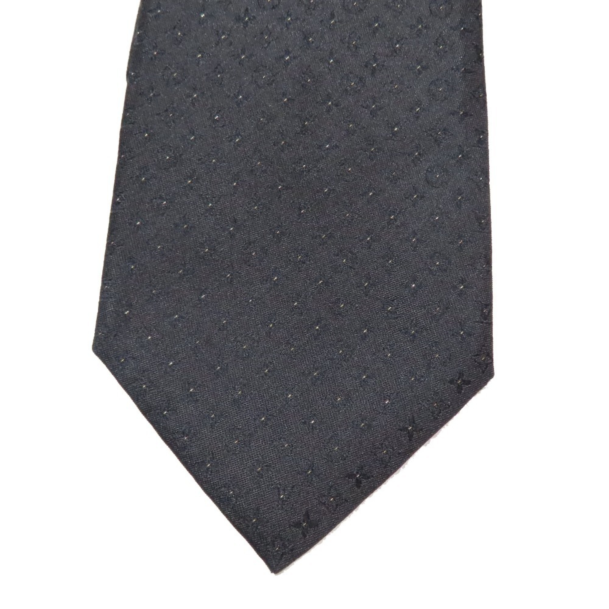 LOUIS VUITTON Men’s Silk Monogram 24K Gold Thread Regular Tie, Black, M75294