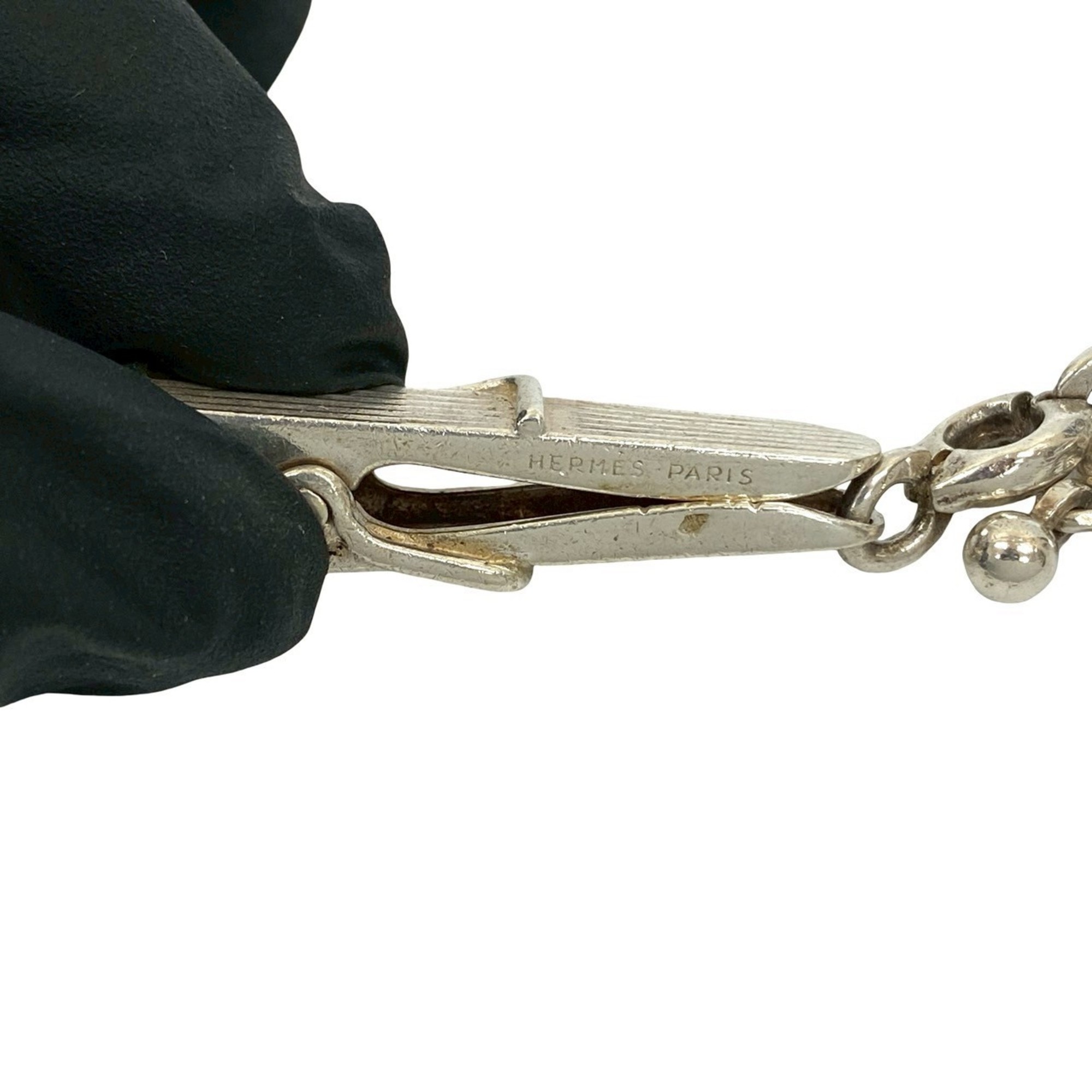 HERMES 925 Sterling Silver Chain Clip Bag Charm Keychain 45670