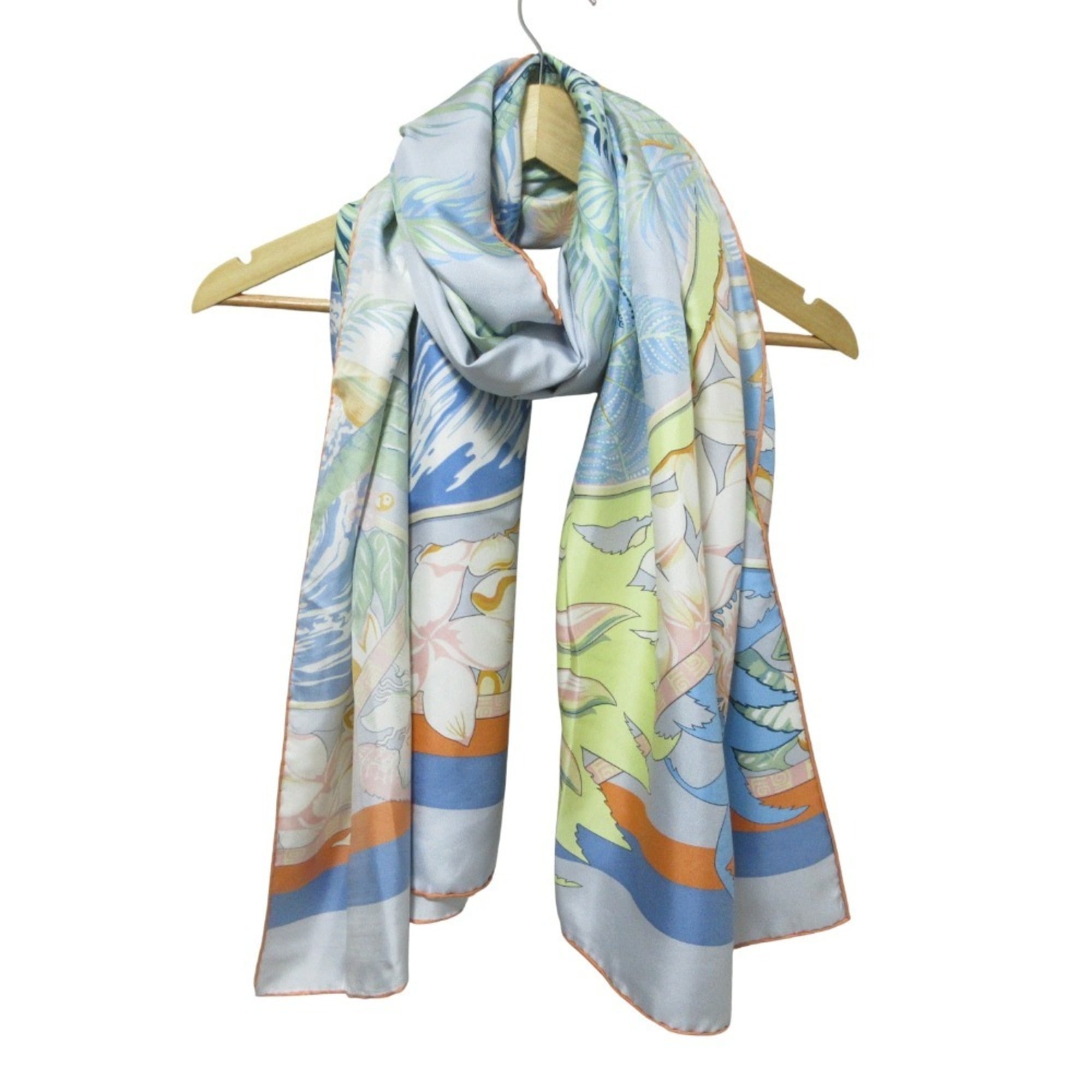 HERMES Aloha Rectangle Silk Scarf/Stole, Light Blue, Women’s