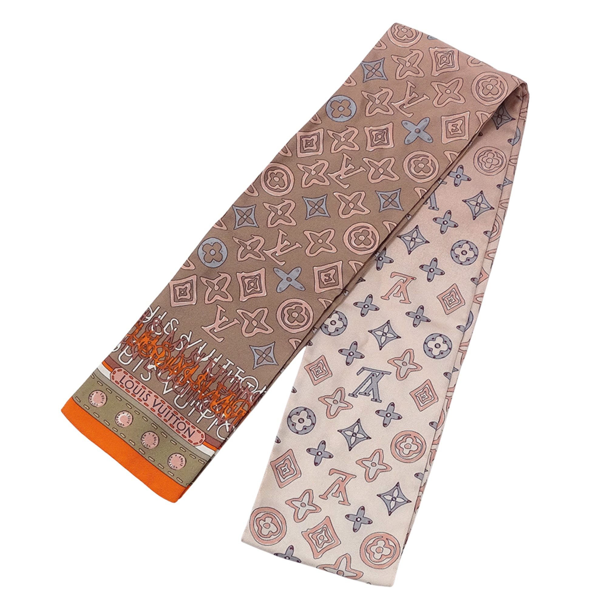 Louis Vuitton Women’s Monogram Map Silk Bandeau Scarf, Pink and Light Brown, M75207, Gradient