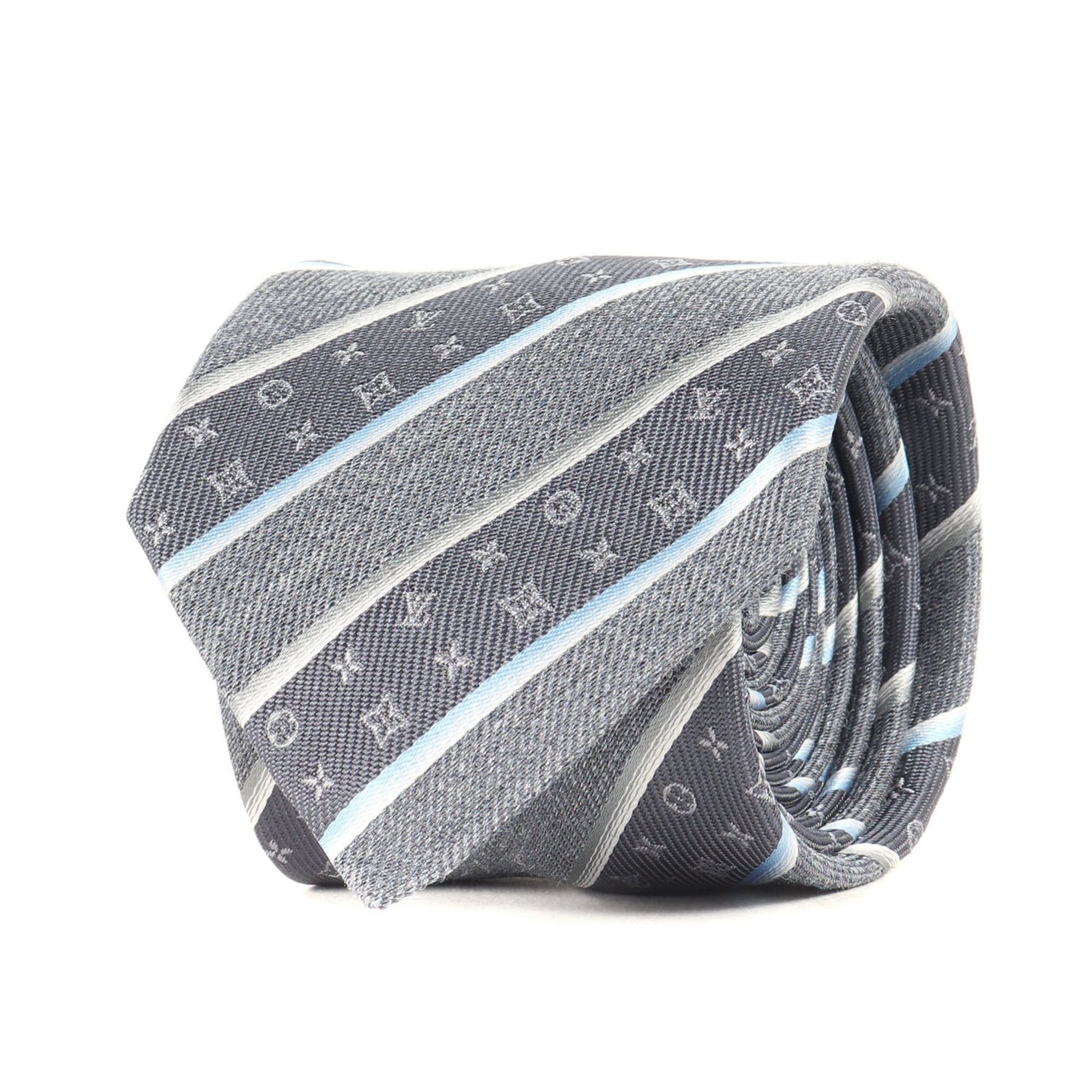 LOUIS VUITTON Regimental Monogram Silk Cravate Tie M79911 Gray 148cm x 7cm Men’s K4613