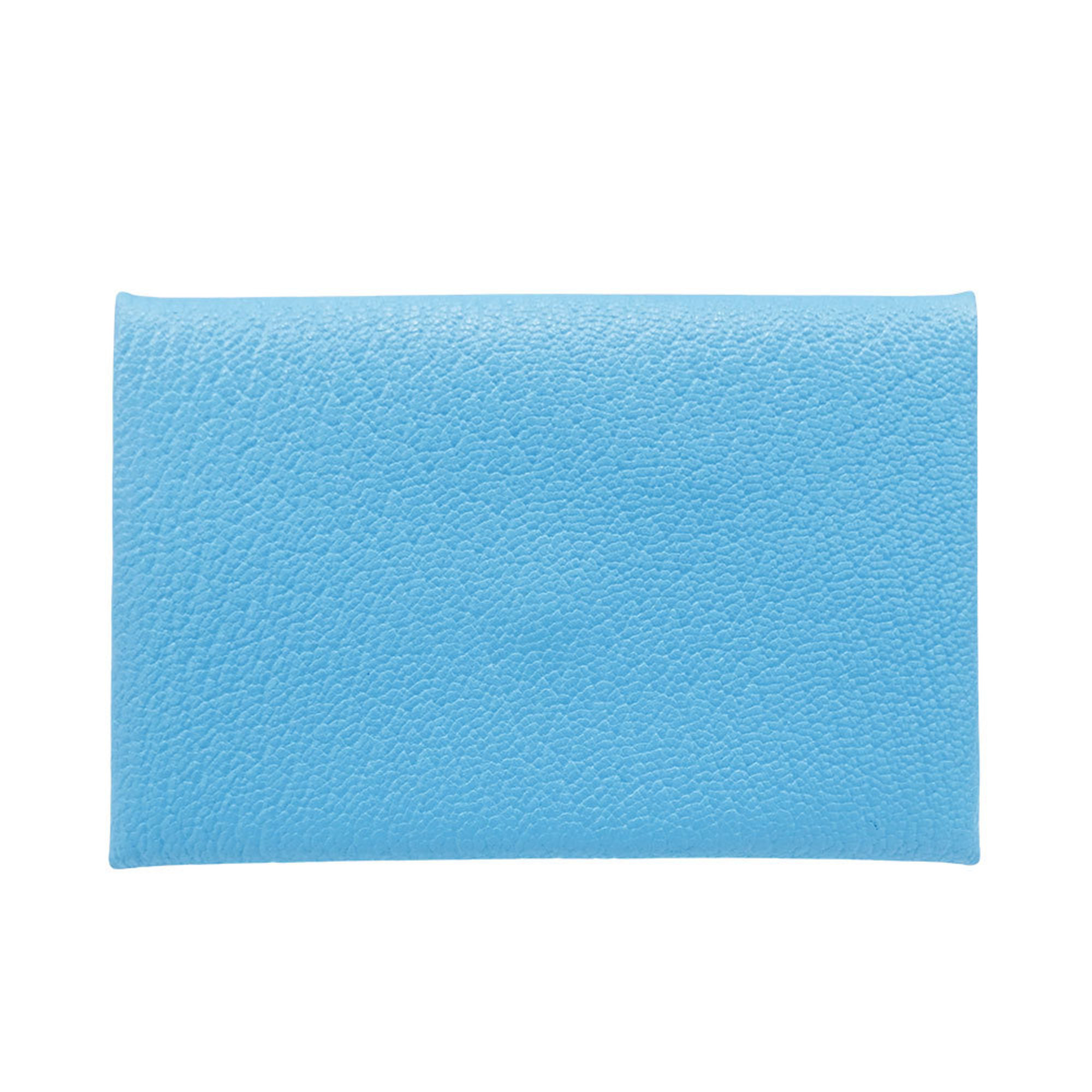 Hermes HermÃ¨s Calvi Chevre Blue Aztec business card holder/card case for men and women