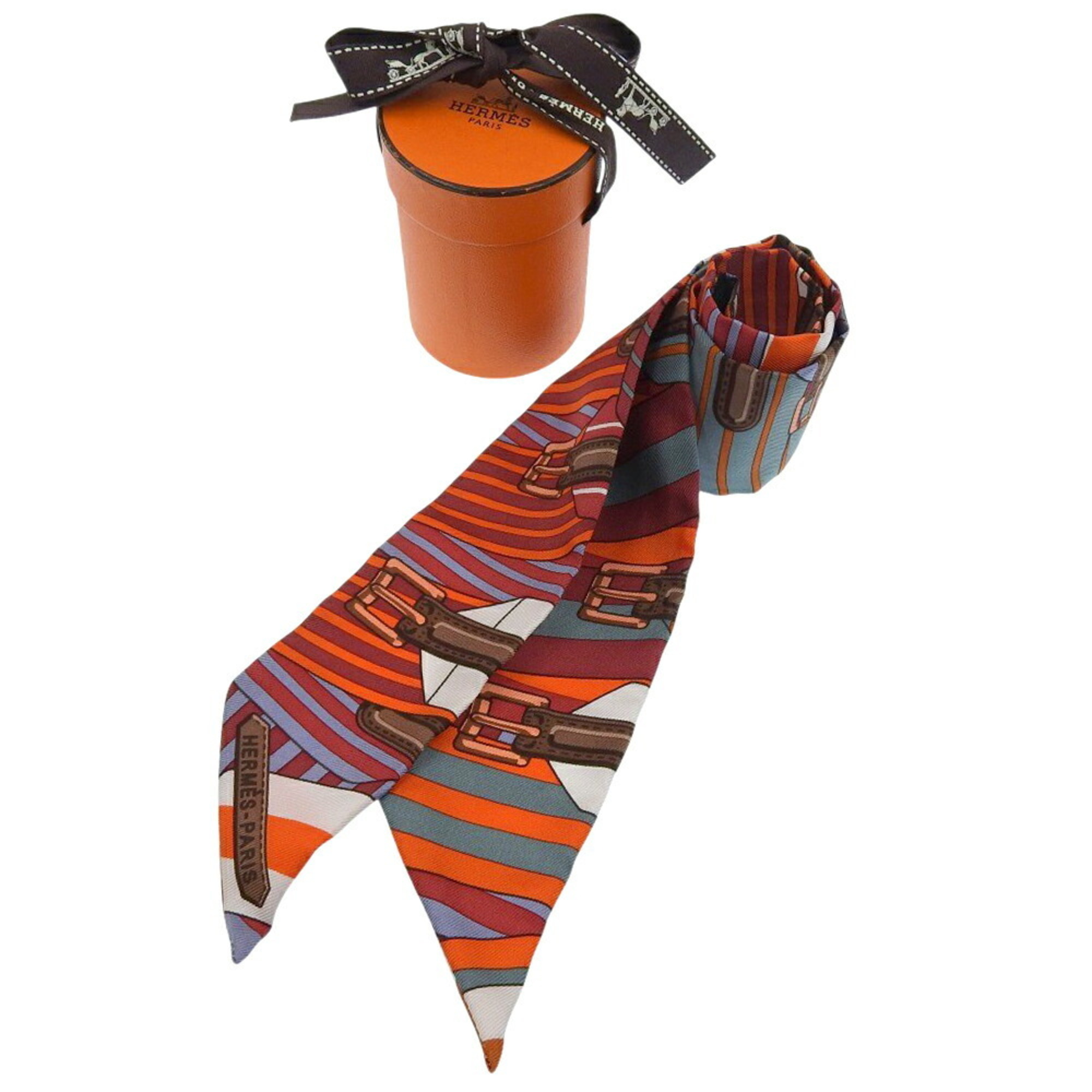Hermes HermÃ¨s Twilly Belt Motif Scarf/Muffler in Multicolor Silk