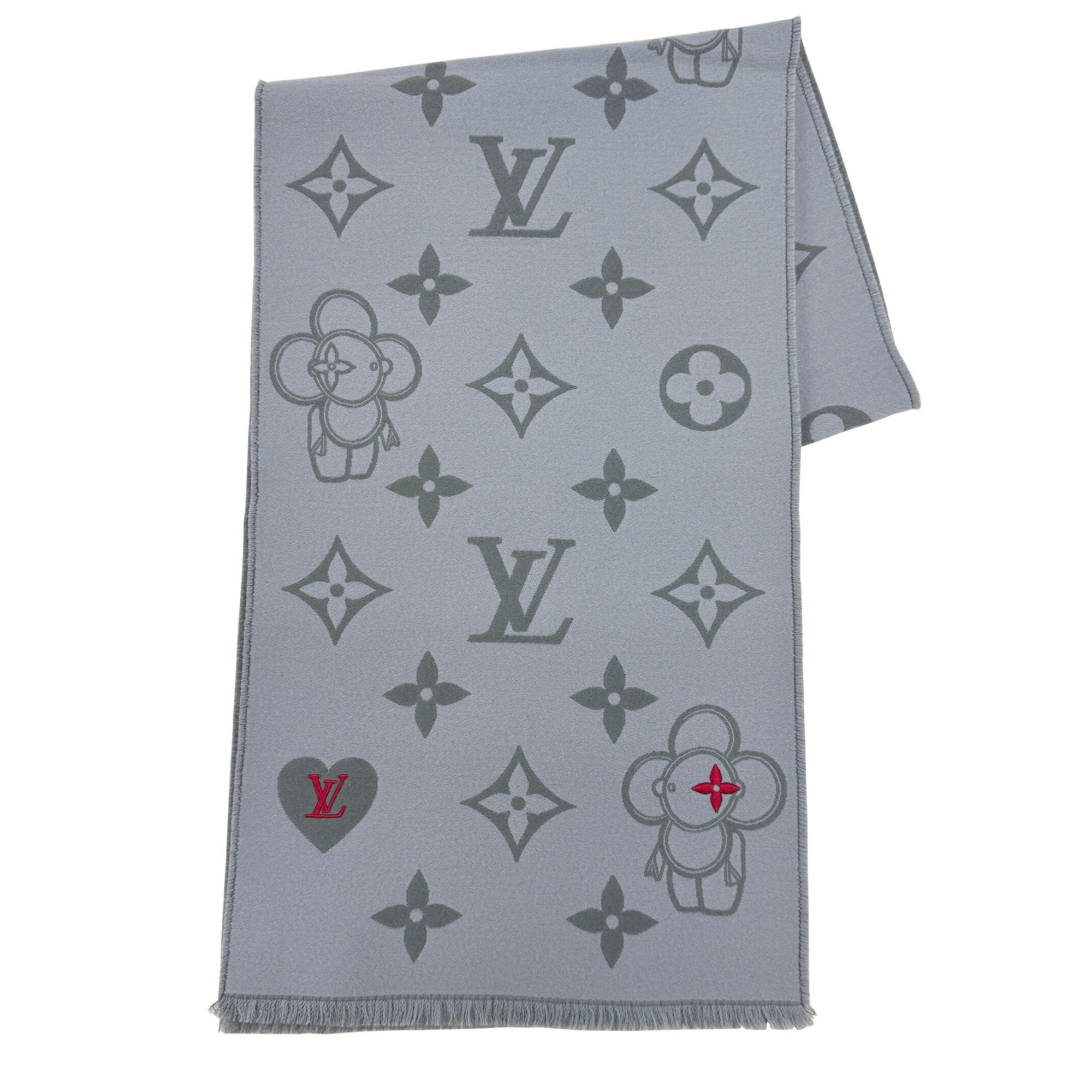 LOUIS VUITTON Louis Vuitton Vivienne Scarf CVD M79124 Gray Wool Monogram Scarf/Stole for Men and Women