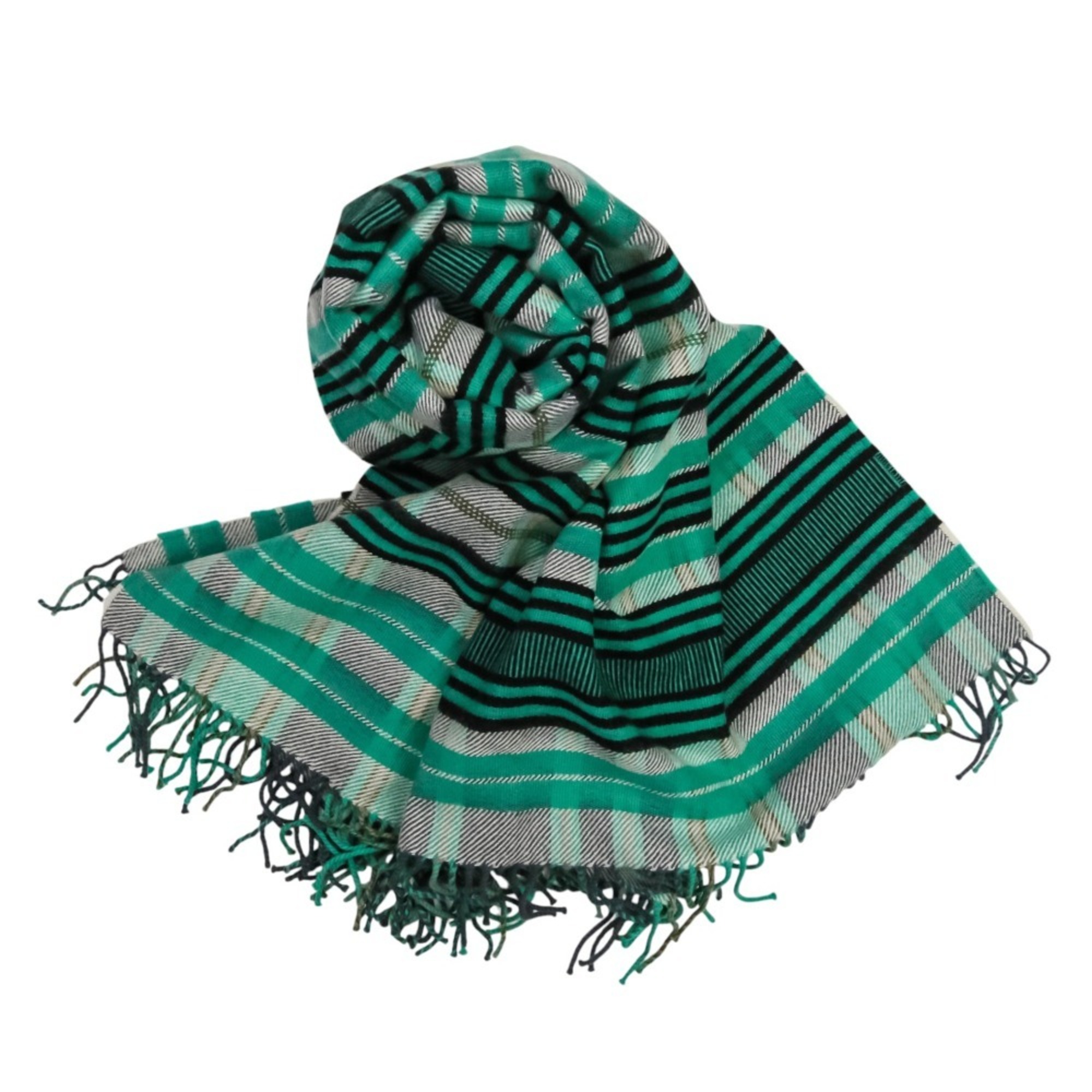 HERMES Cashmere Tartan Check Fringe Blanket Scarf Large Stole Shawl Green Women’s