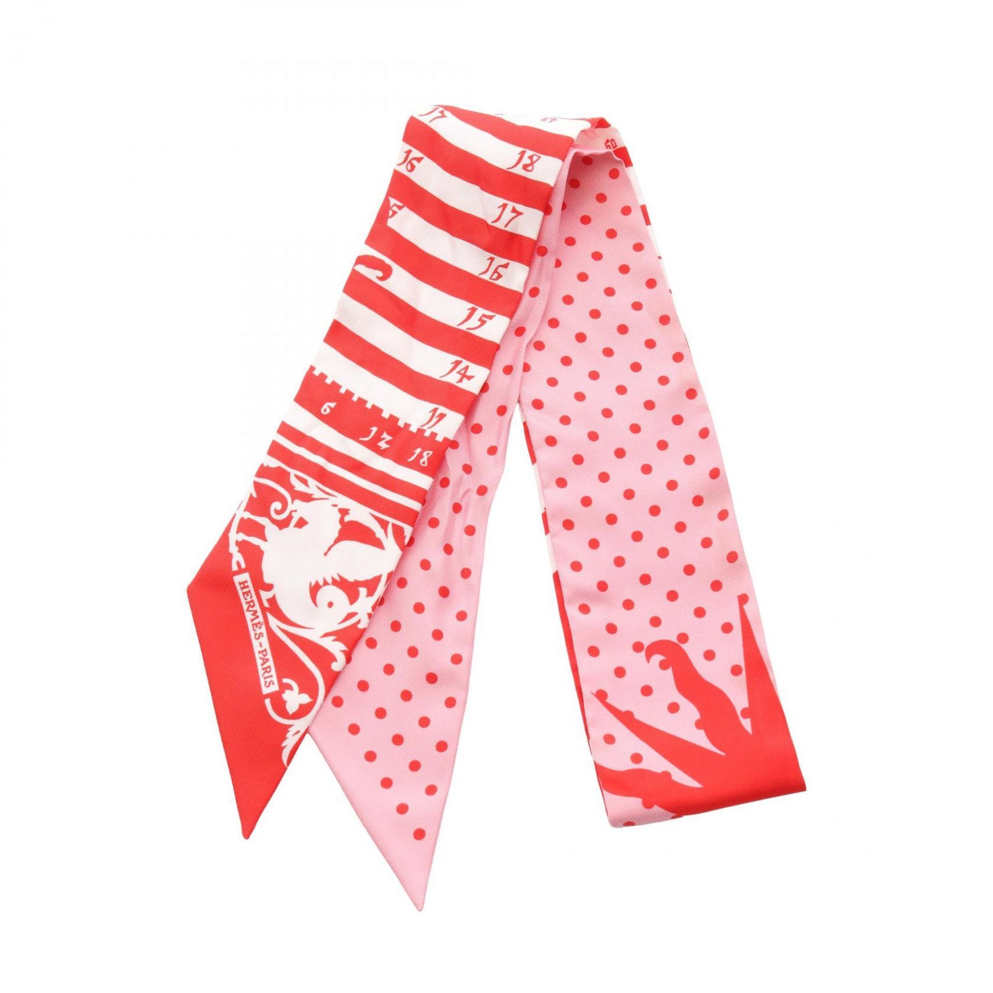 Hermes HermÃ¨s ASTROLOGIE A POIS Twilly Silk Scarf for Women, Red, White, Pink