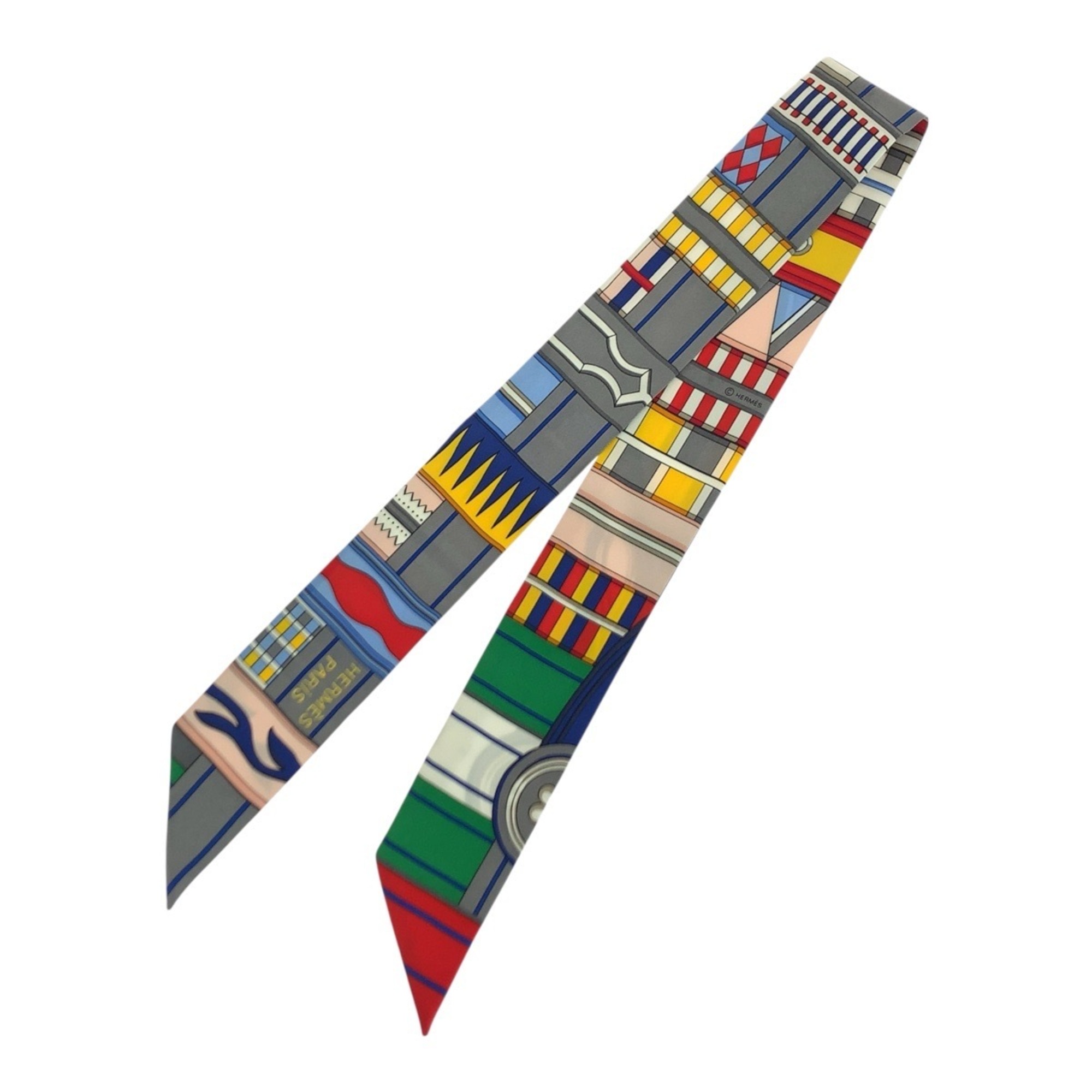 HERMES Twilly “VOLTES ET PIROUETTES” Multicolor Silk Scarf Ribbon for Women