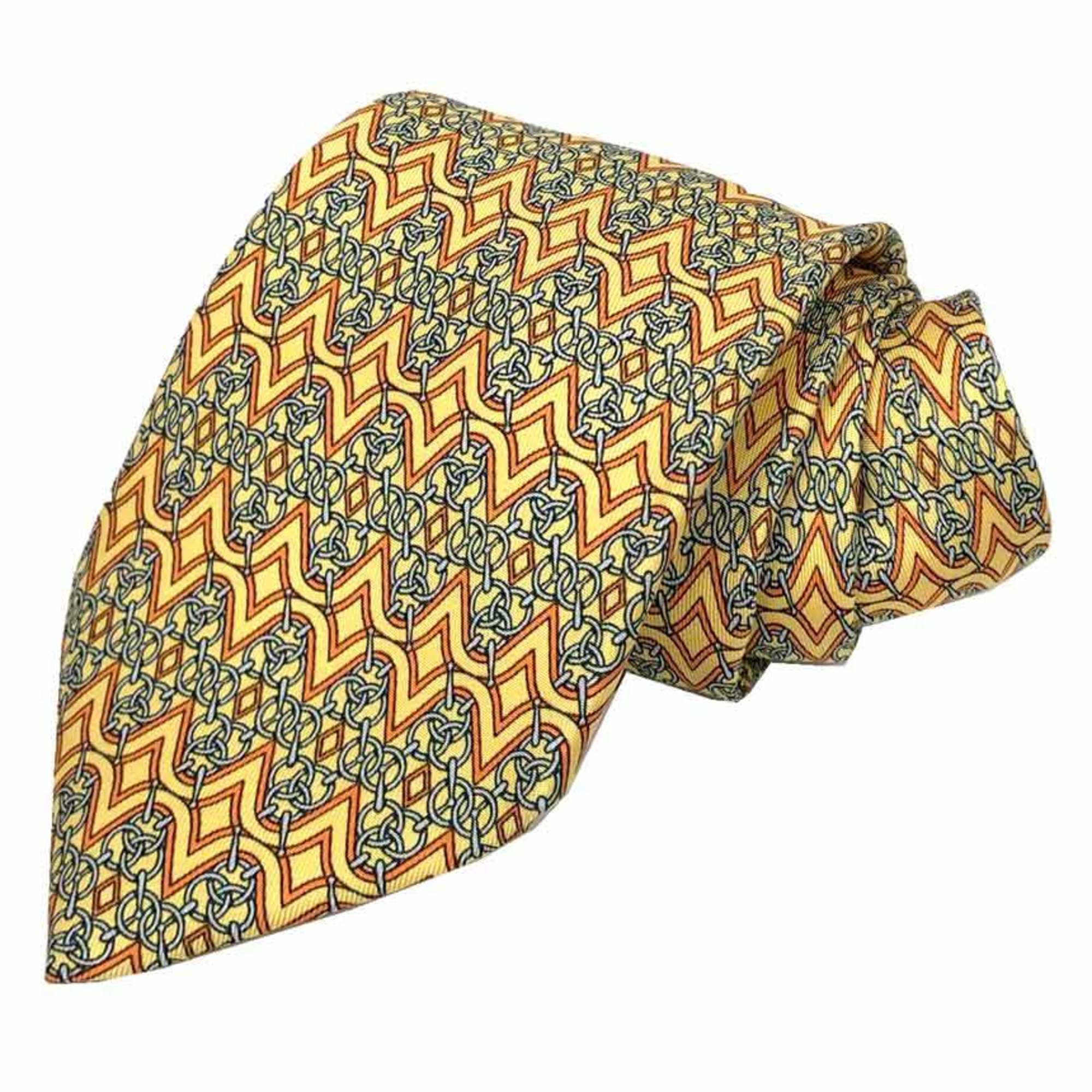 Hermes HERMES tie chain pattern yellow 100% silk men’s