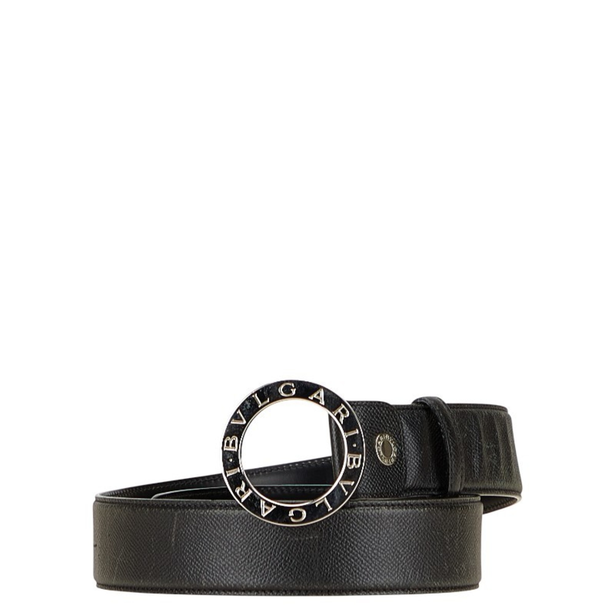 BVLGARI Belt Black Silver Leather Men’s