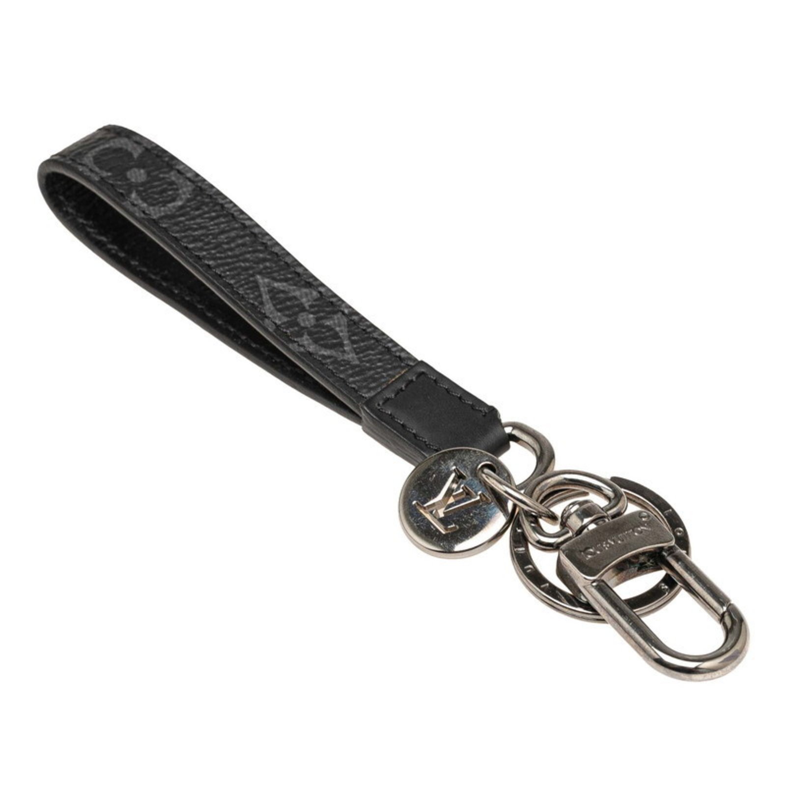 Louis Vuitton Monogram Eclipse Porte-ClÃ©s Dragonne Keychain Key Ring M61950 Black Leather Men’s LOUIS VUITTON