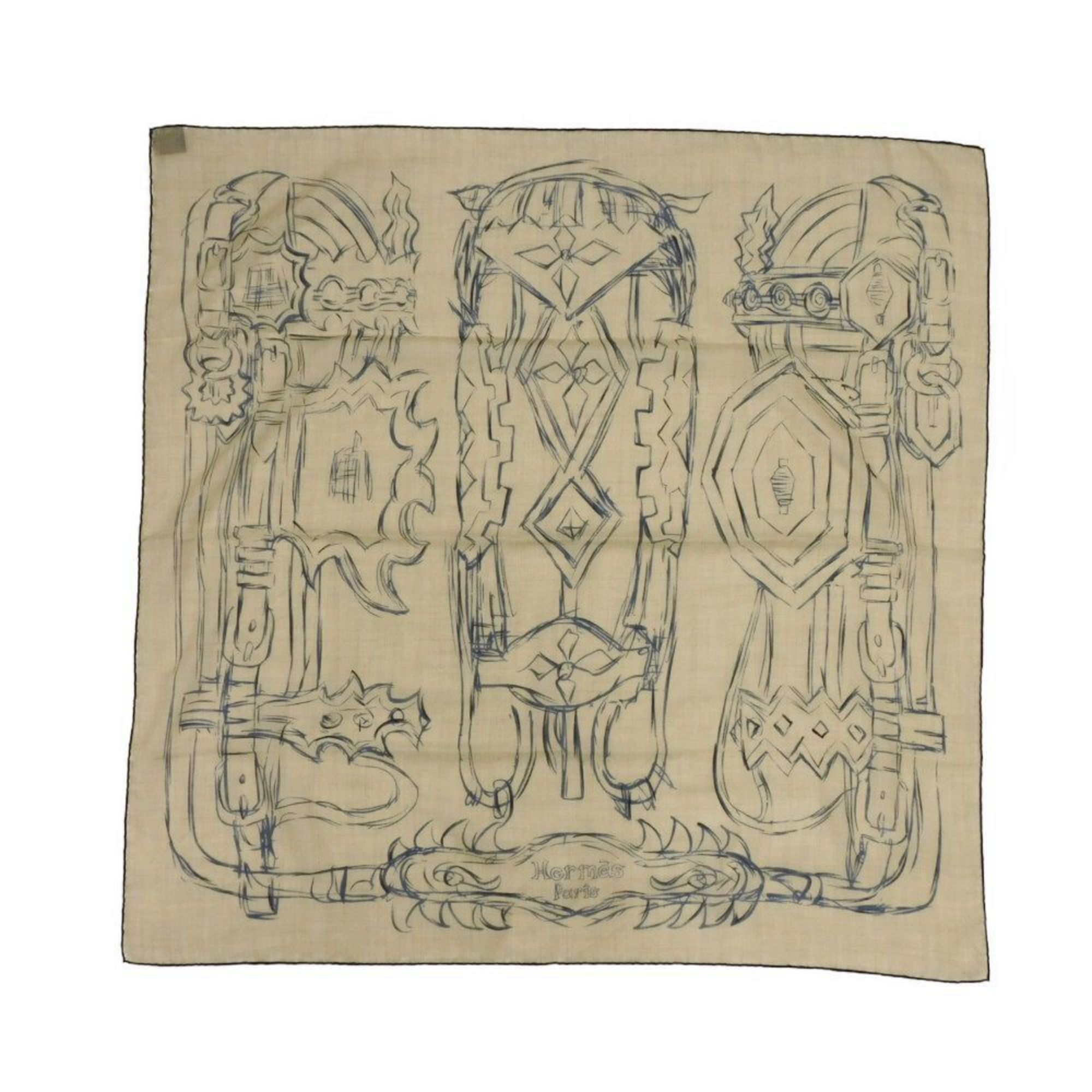 Hermes HermÃ¨s Cashmere Scarf/Muffler, 90, 23SS, Bridle, Sketch, Drawing, Bride & Destin Cashmere, Beige, for Men and Women