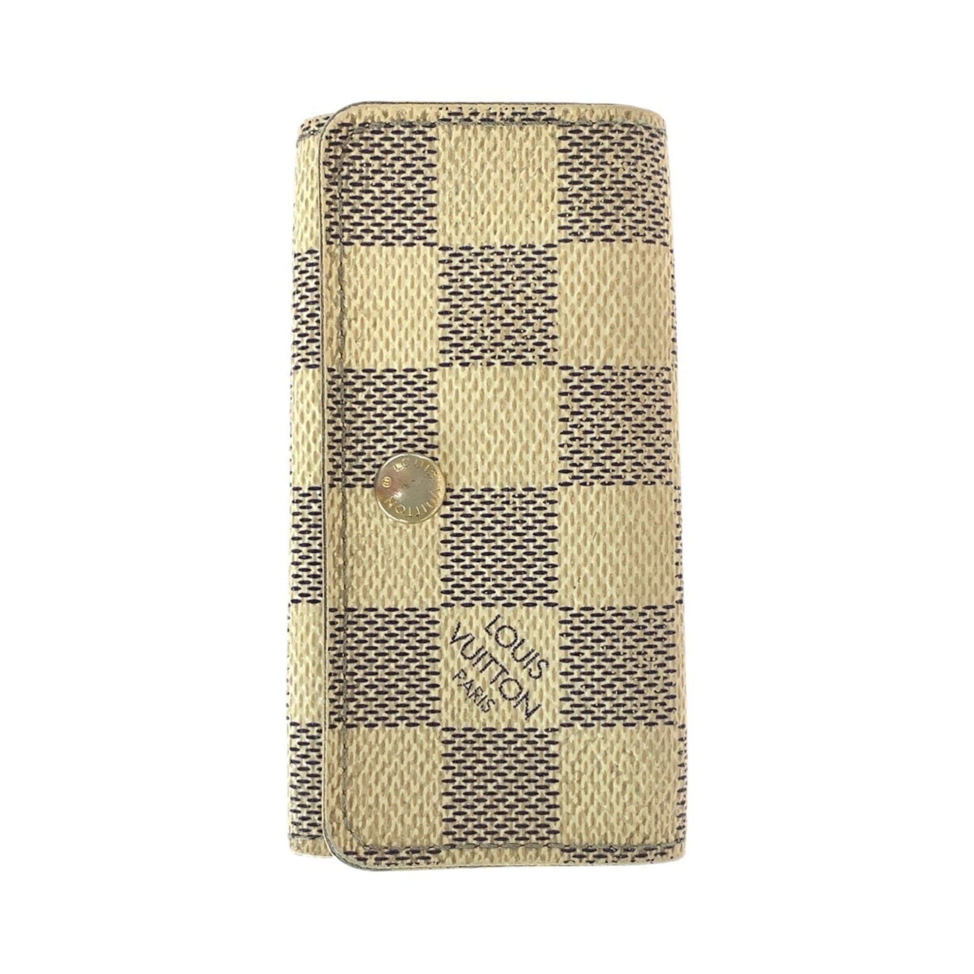 LOUIS VUITTON Damier Azur Multicle 4 Key Case, White/Grey with Gold Hardware, N60386, 4-Ring Case for Women