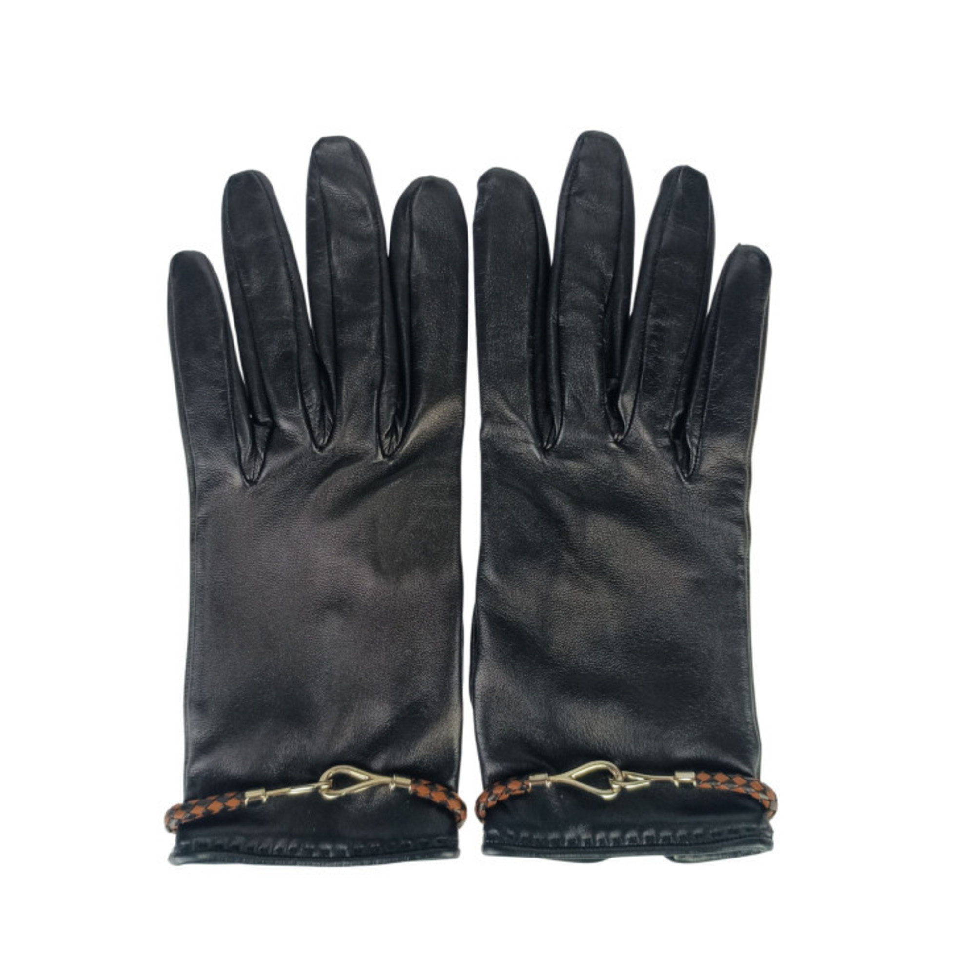HERMES Jumbo Black Leather Gloves for Women