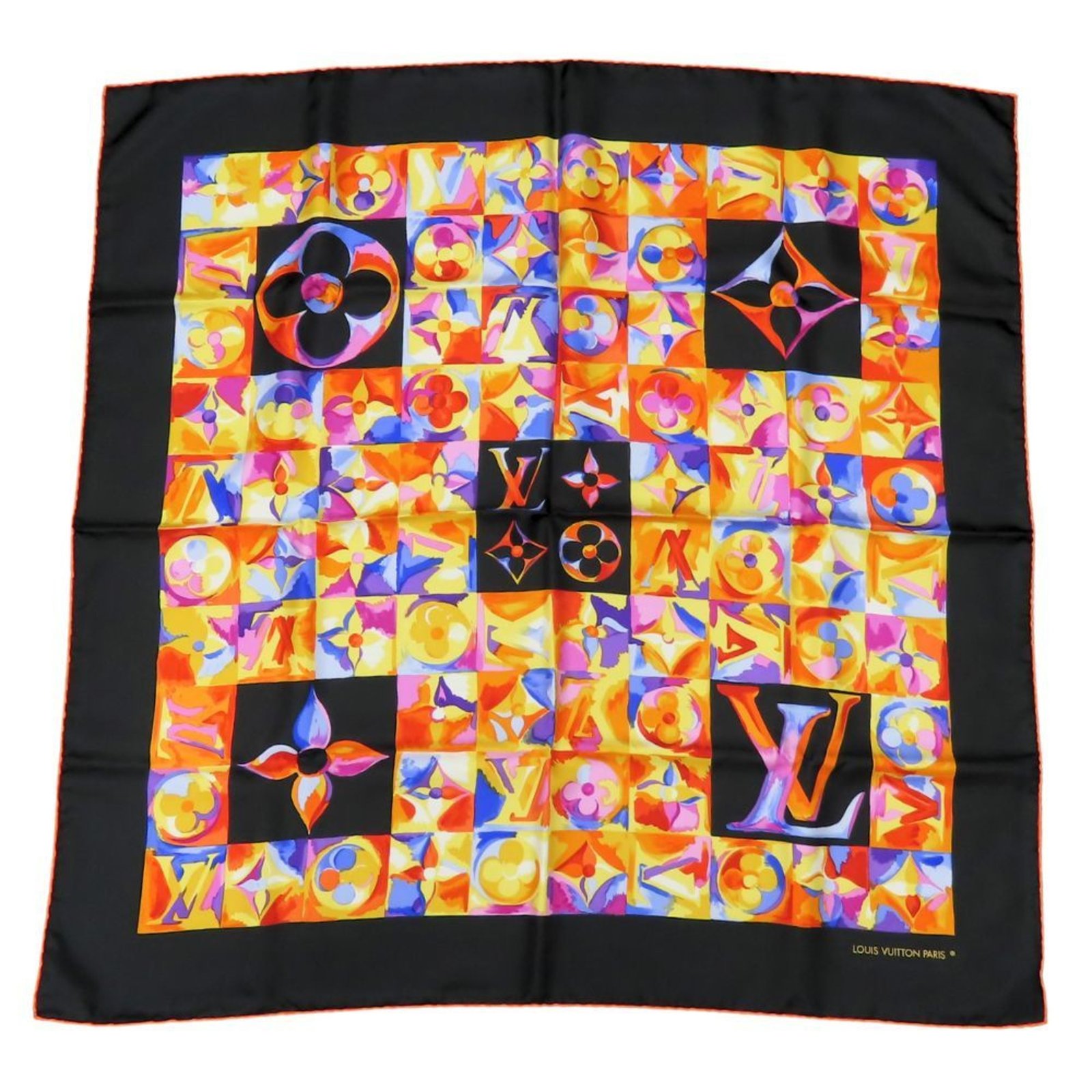 Louis Vuitton Scarf/Muffler Silk Black Orange Multicolor Monogram Women’s LOUIS VUITTON
