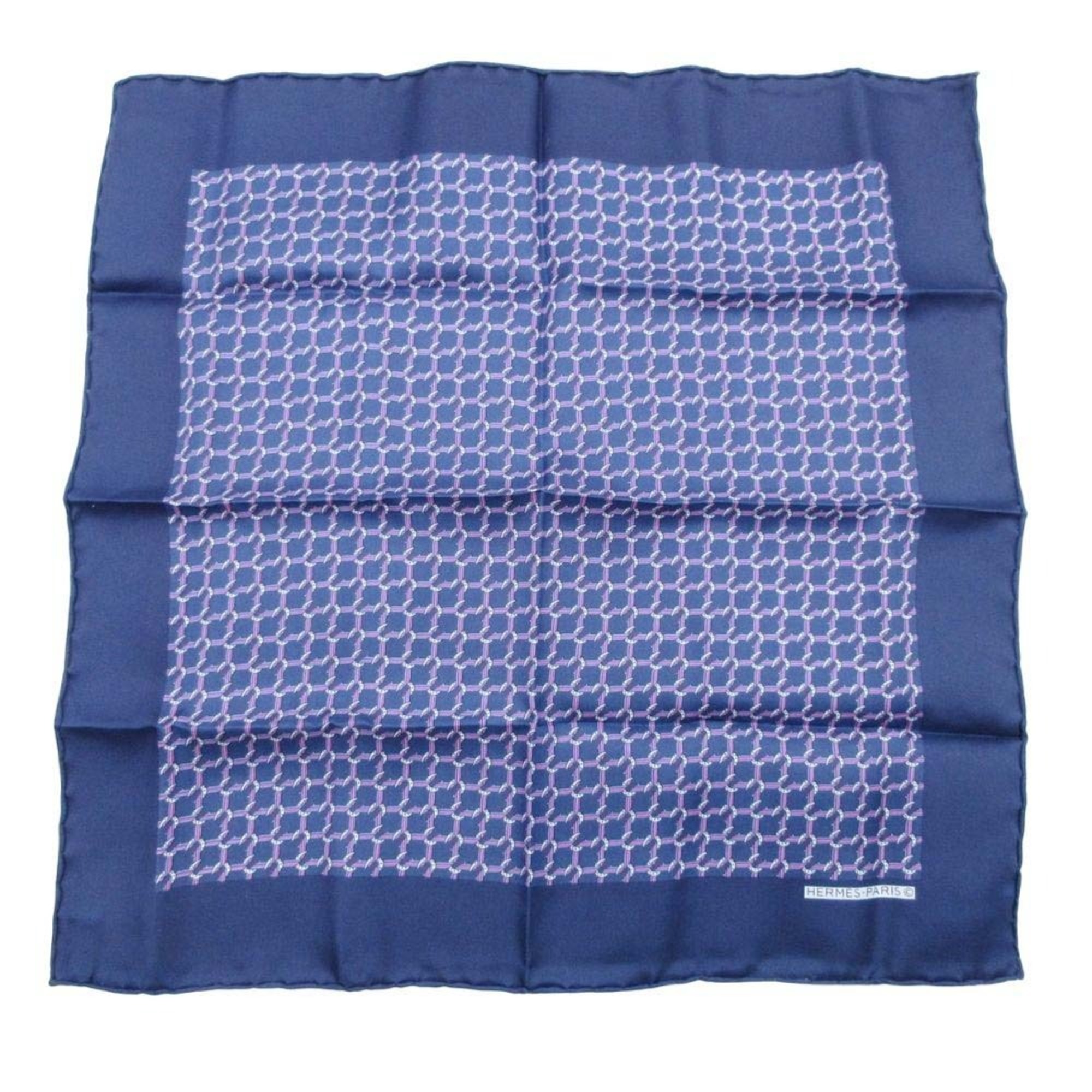 HERMES CarrÃ© 45 Petit Gavroche Scarf with Horseshoe Print, Silk Twill Pocket Square, Navy, for Men and Women