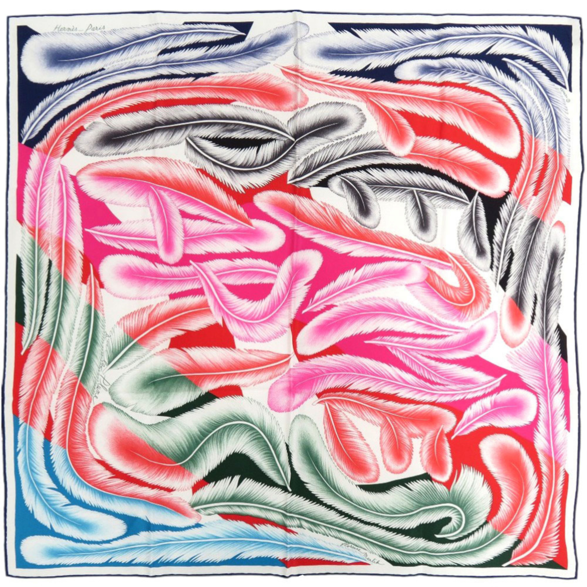 HermÃ¨s CarrÃ© 65 “A la Plume” Feather Silk Multicolor Scarf Muffler 0072 HERMES