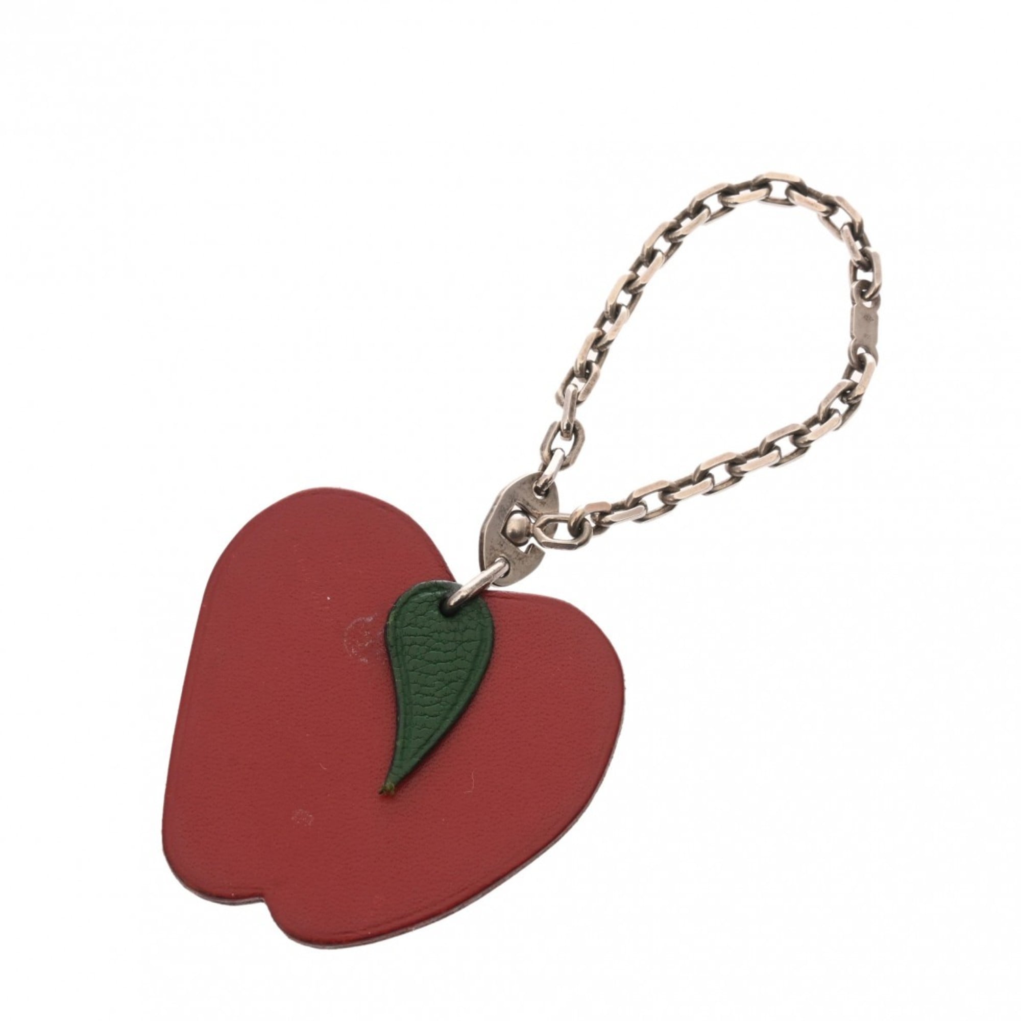 HERMES Apple Motif Bag Charm, Red/Green, Women’s Leather Keychain, AB Rank, Pre-owned, Ginzo