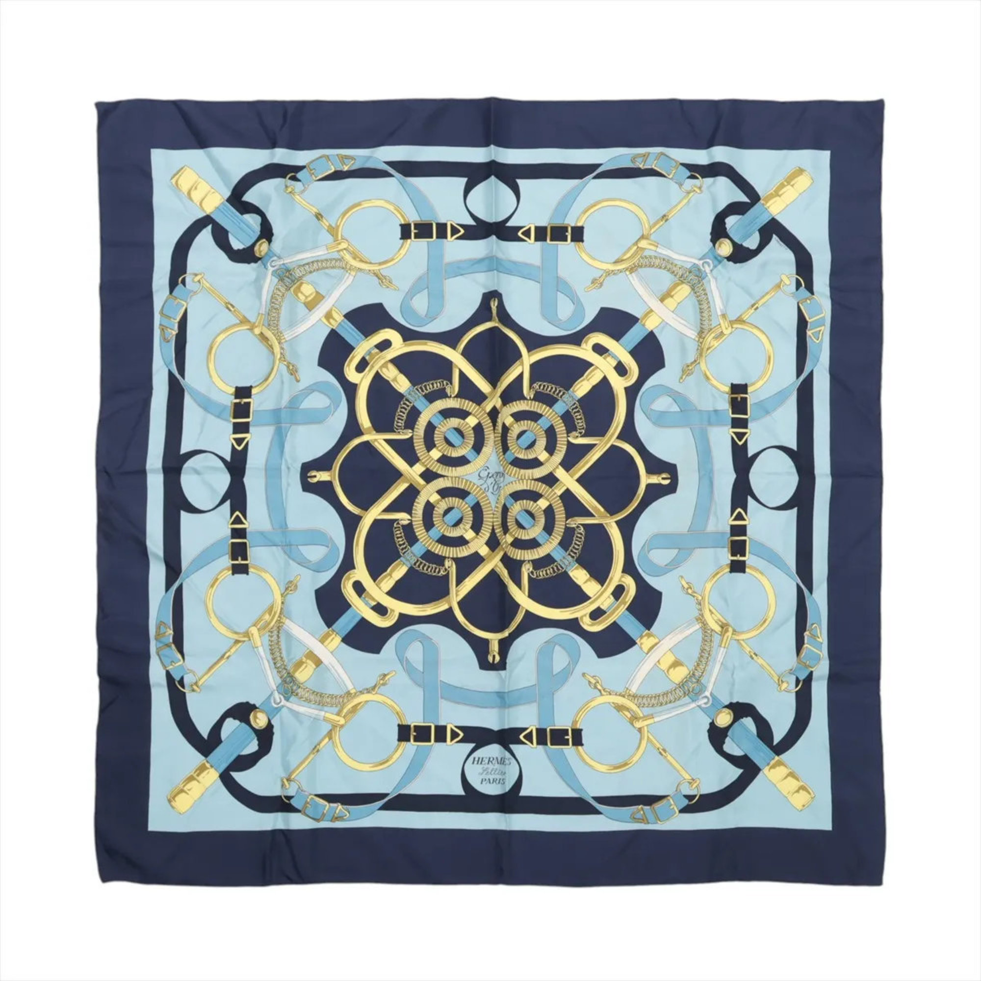 Hermes HermÃ¨s CarrÃ© 90 Eperon d’or Golden Spur Blue Scarf/Muffler Stole Silk Women’s