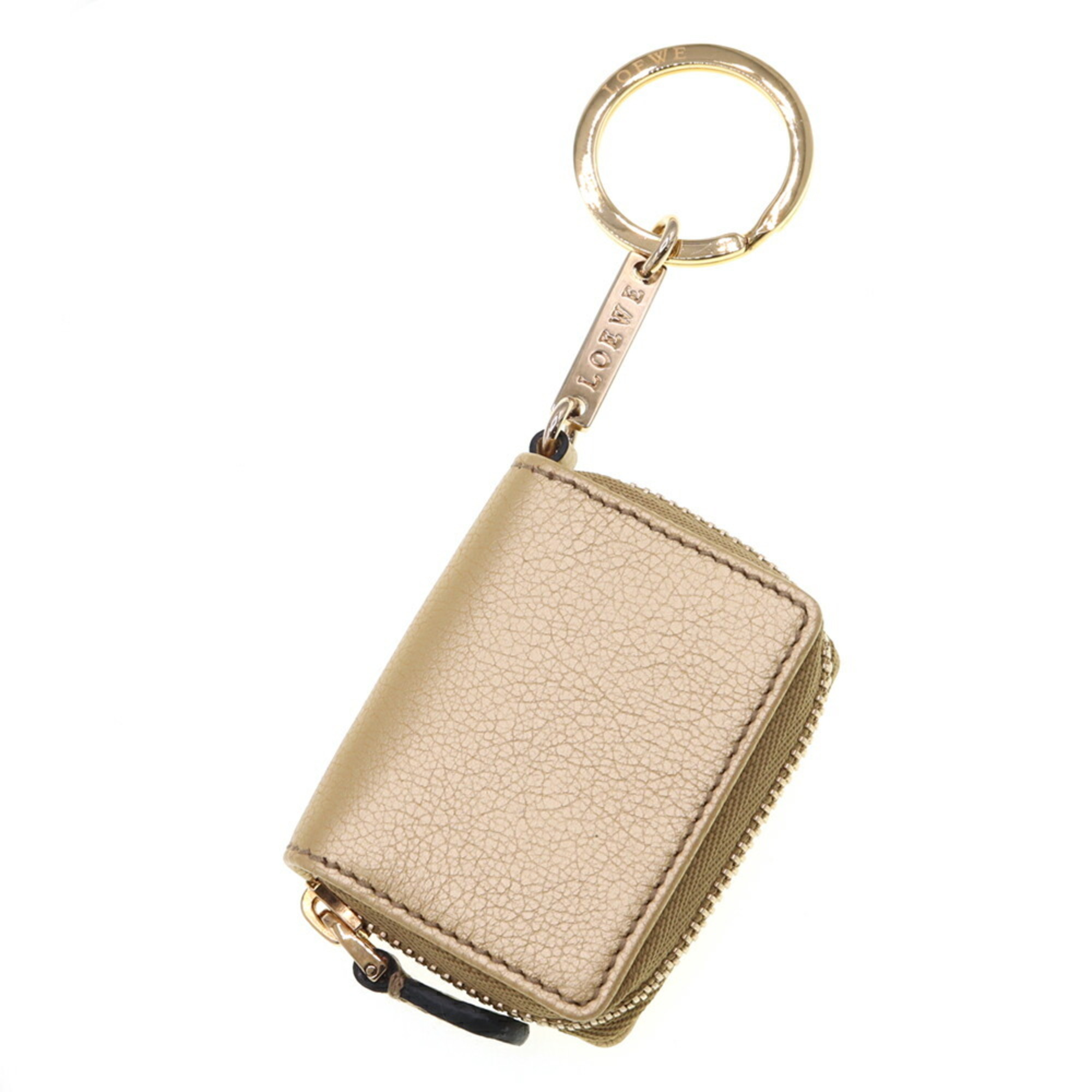 LOEWE Key Ring 674.15.007 Gold Leather Keychain Charm Coin Purse for Women