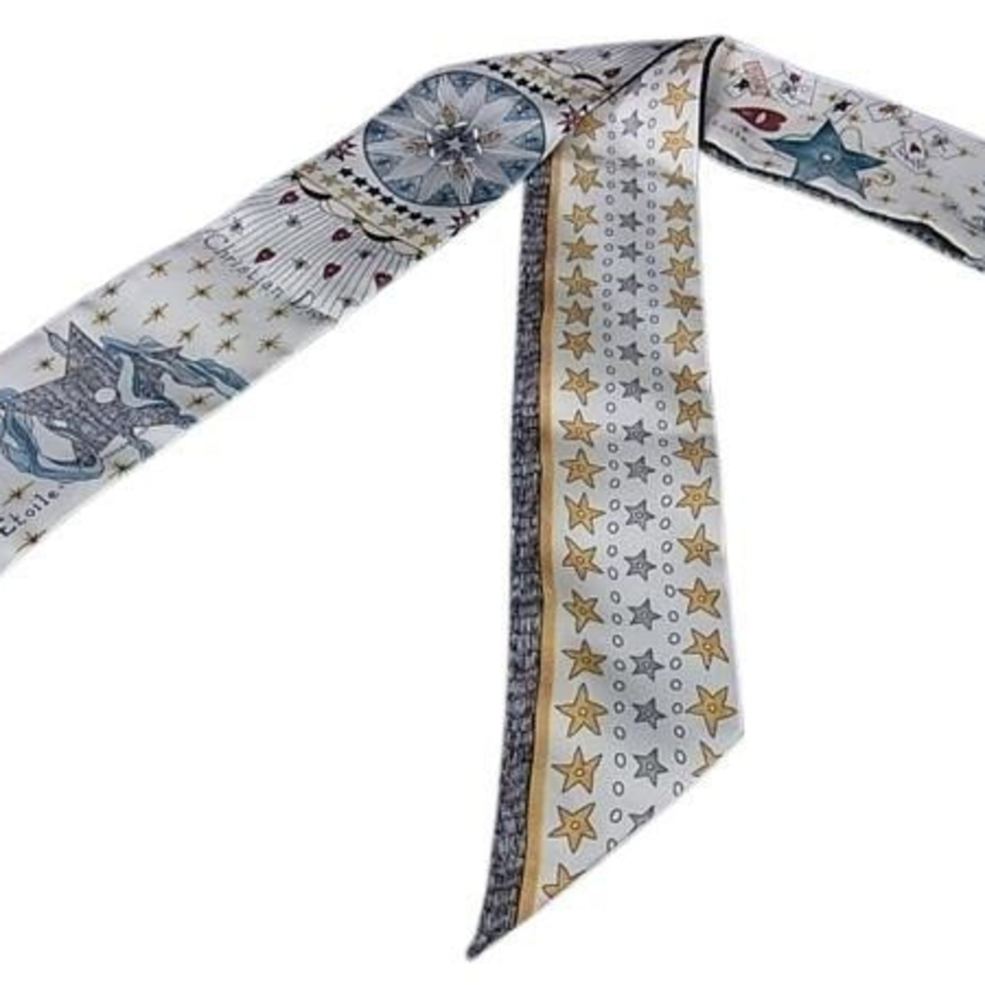 Christian Dior Mitzah L’Etoile Scarf (76MTA106I640) in White and Multicolor Silk with Tarot Ribbon Design for Women
