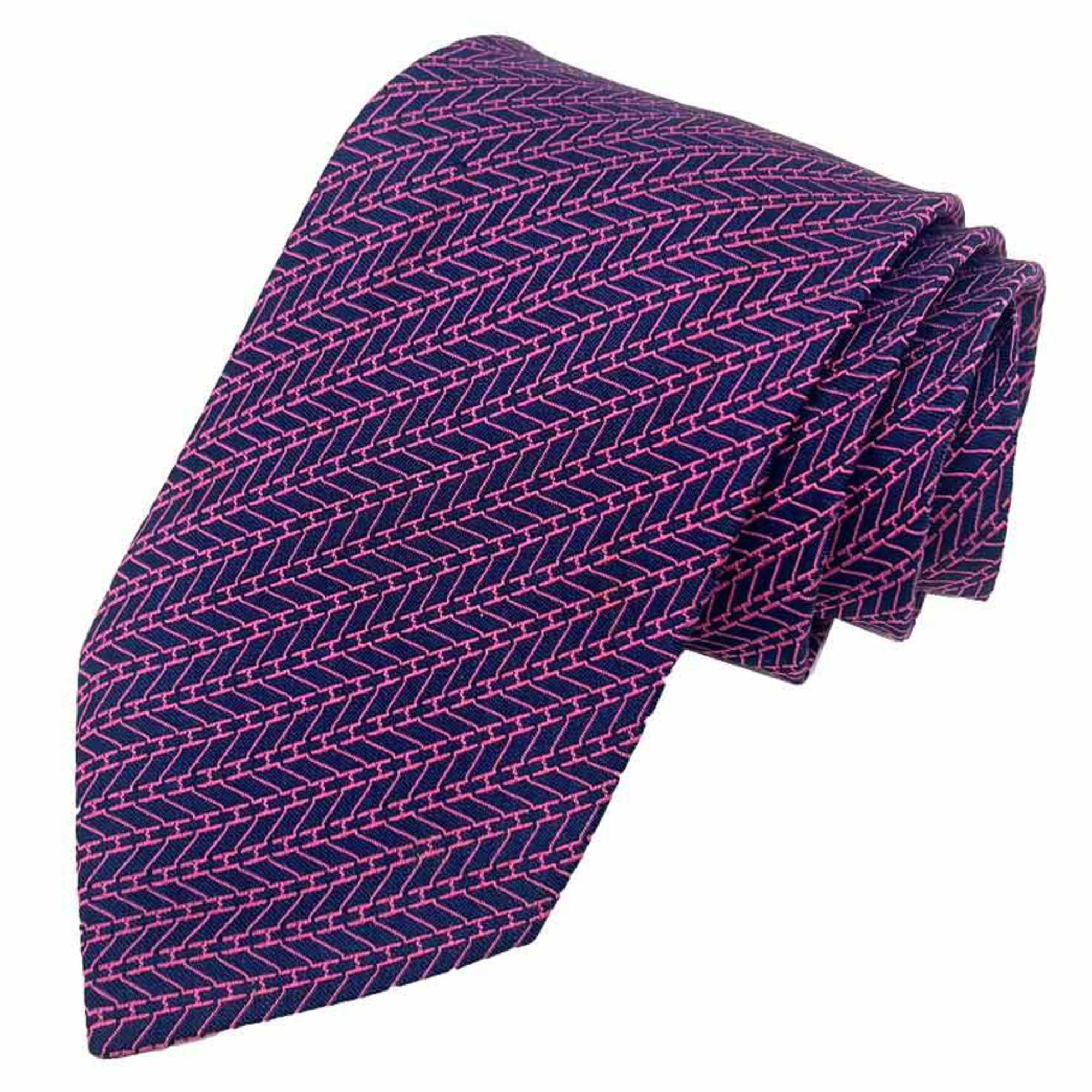 Hermes HERMES tie H pattern 100% silk navy x pink men’s