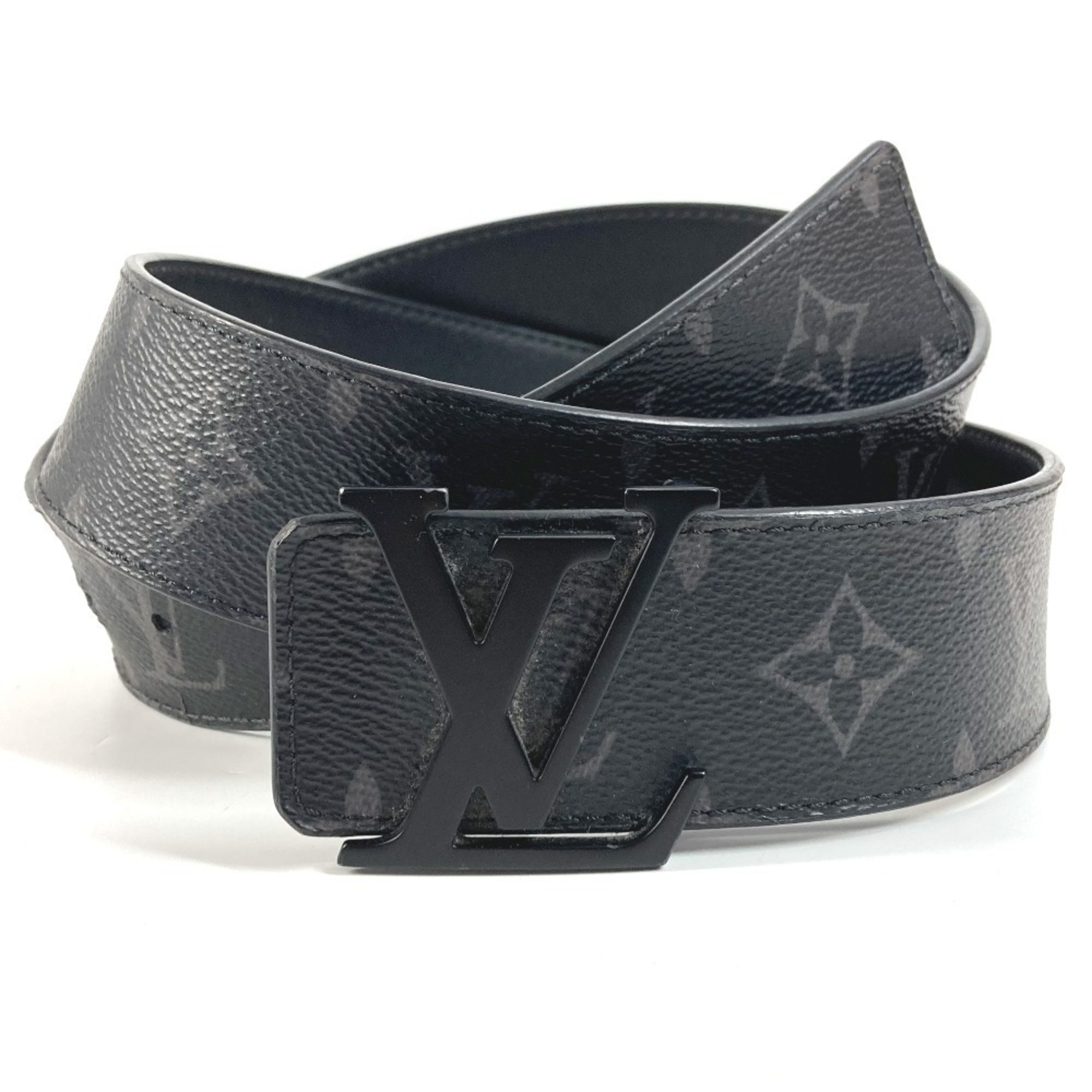 LOUIS VUITTON M0449U Monogram Eclipse Santur Belt with LV Initials, 40mm, Bottoms Buckle, Accessory, Men’s, Canvas, Black