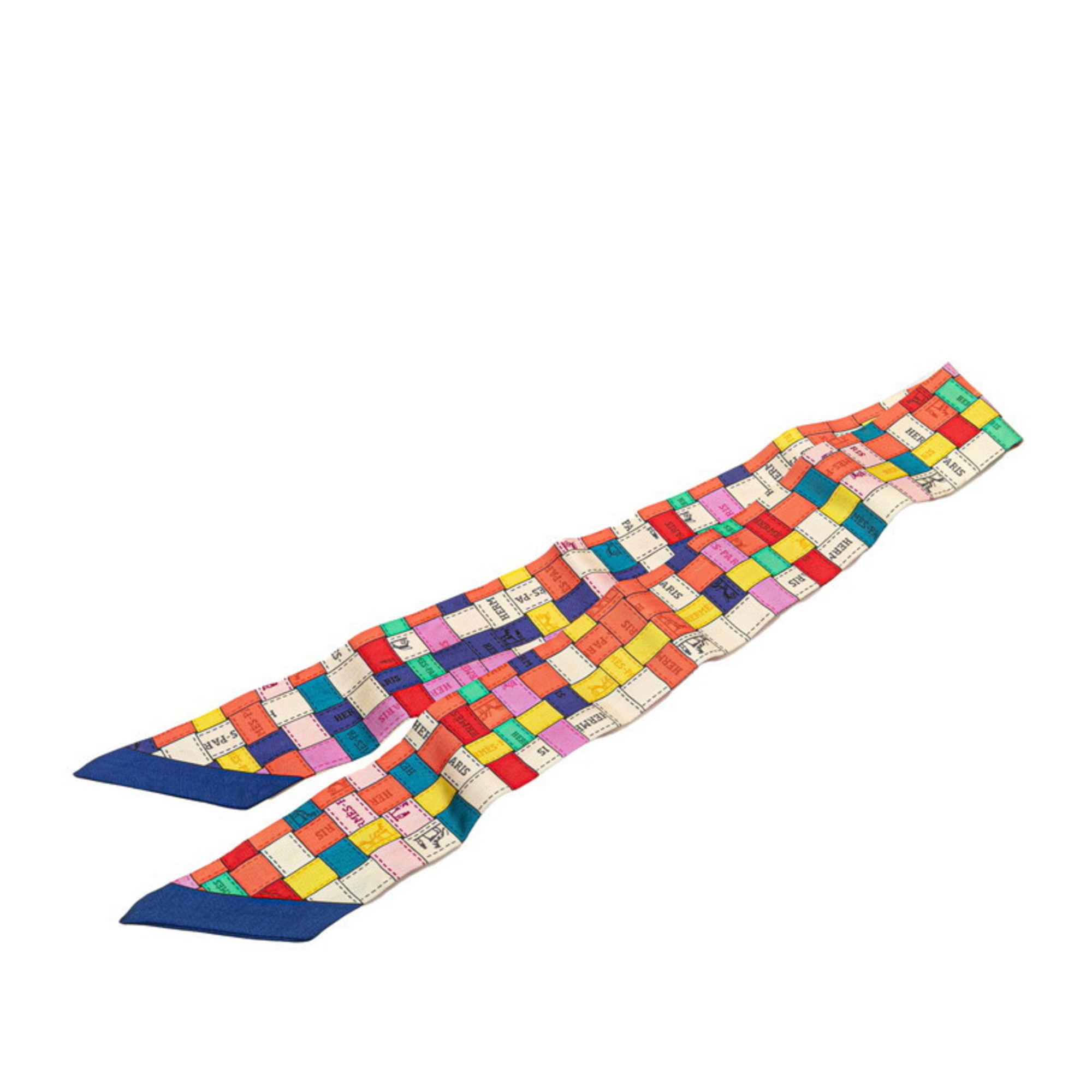 Hermes HermÃ¨s Twilly Bolduc au Carre Check Scarf, Multicolor Silk, Women’s