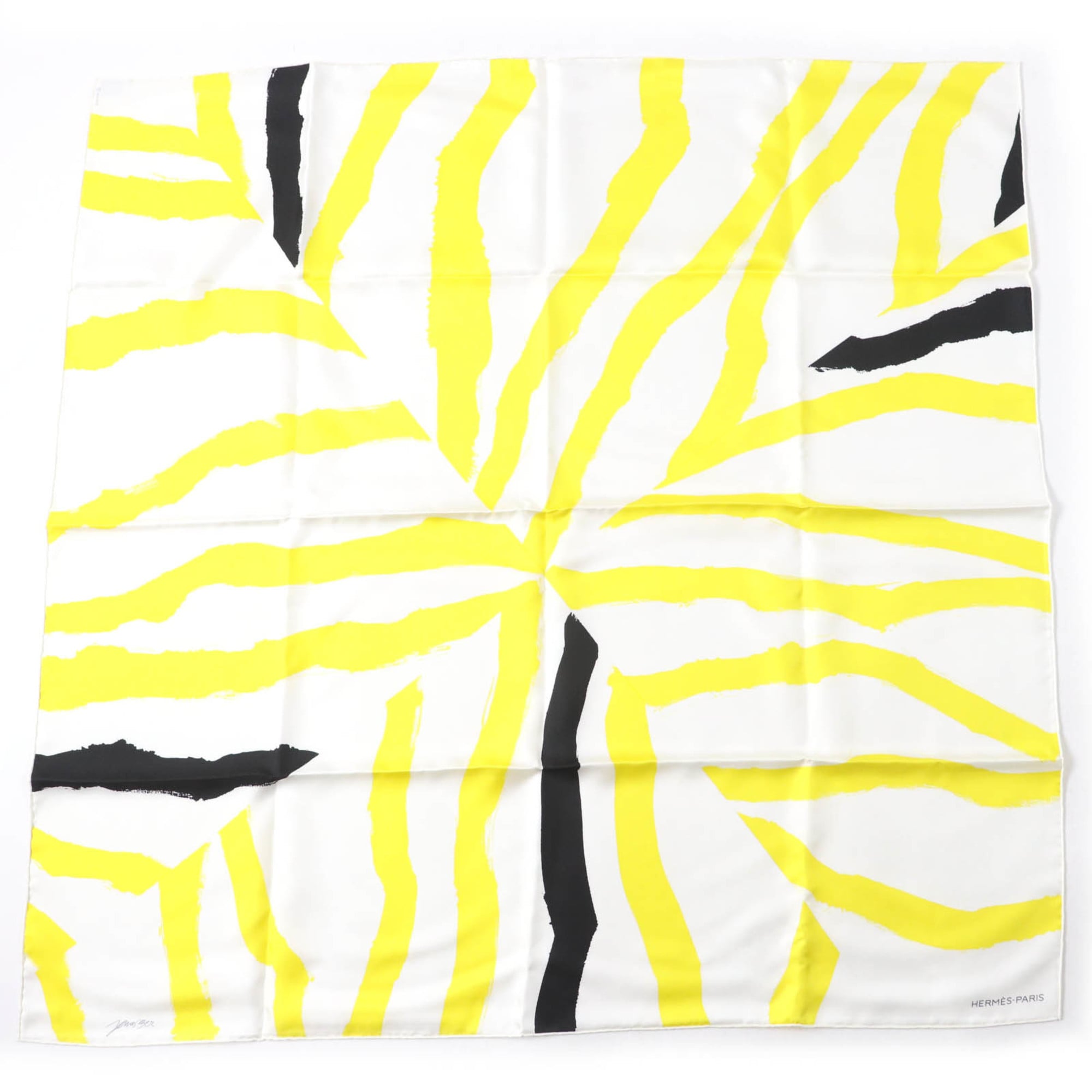 HERMES CarrÃ© Jean 90 ROSACE DE JANOS BER 100% Silk Scarf, Yellow, with Box, Made in France, Women’s