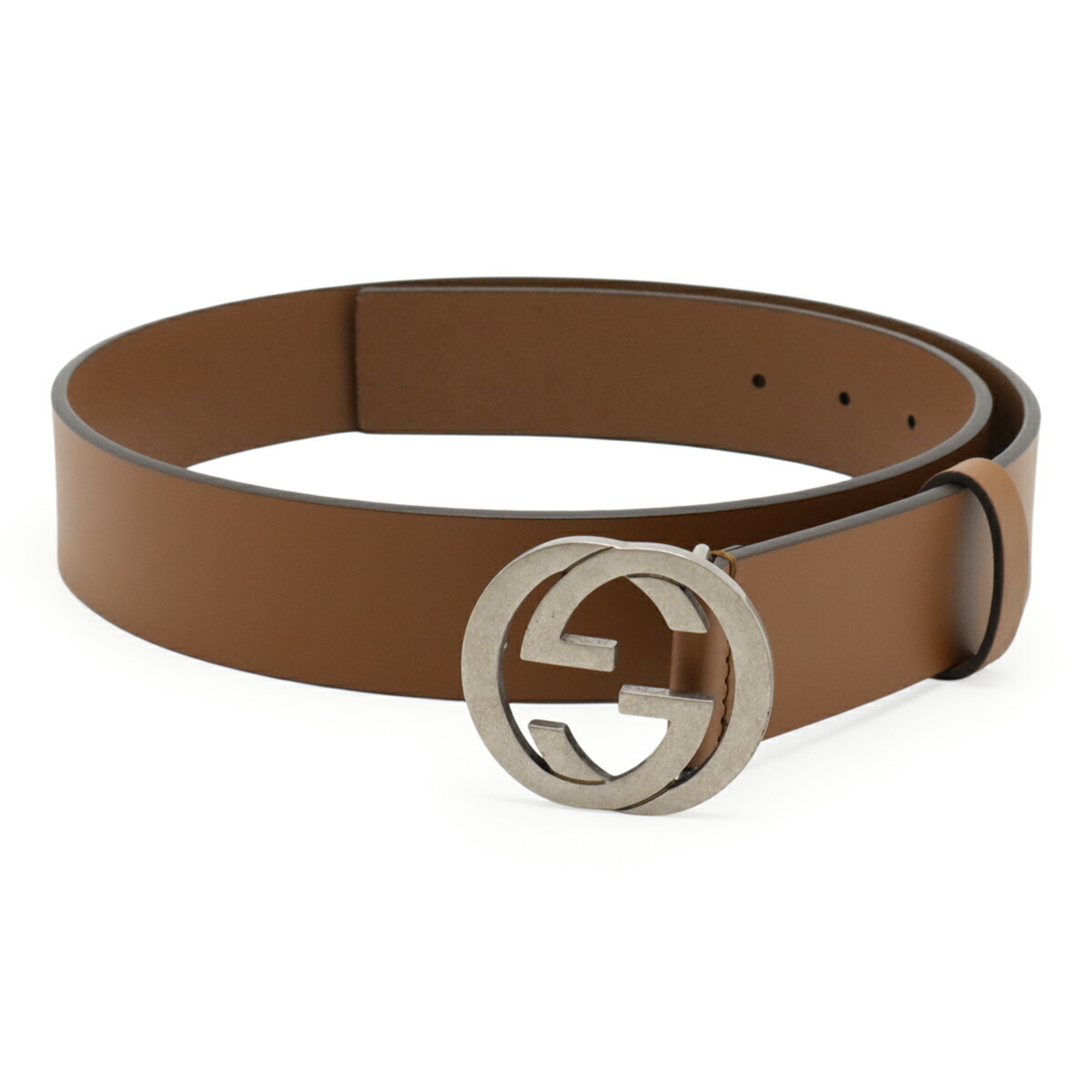 GUCCI Gucci Interlocking G Buckle Plain Belt Leather Brown #85 546389