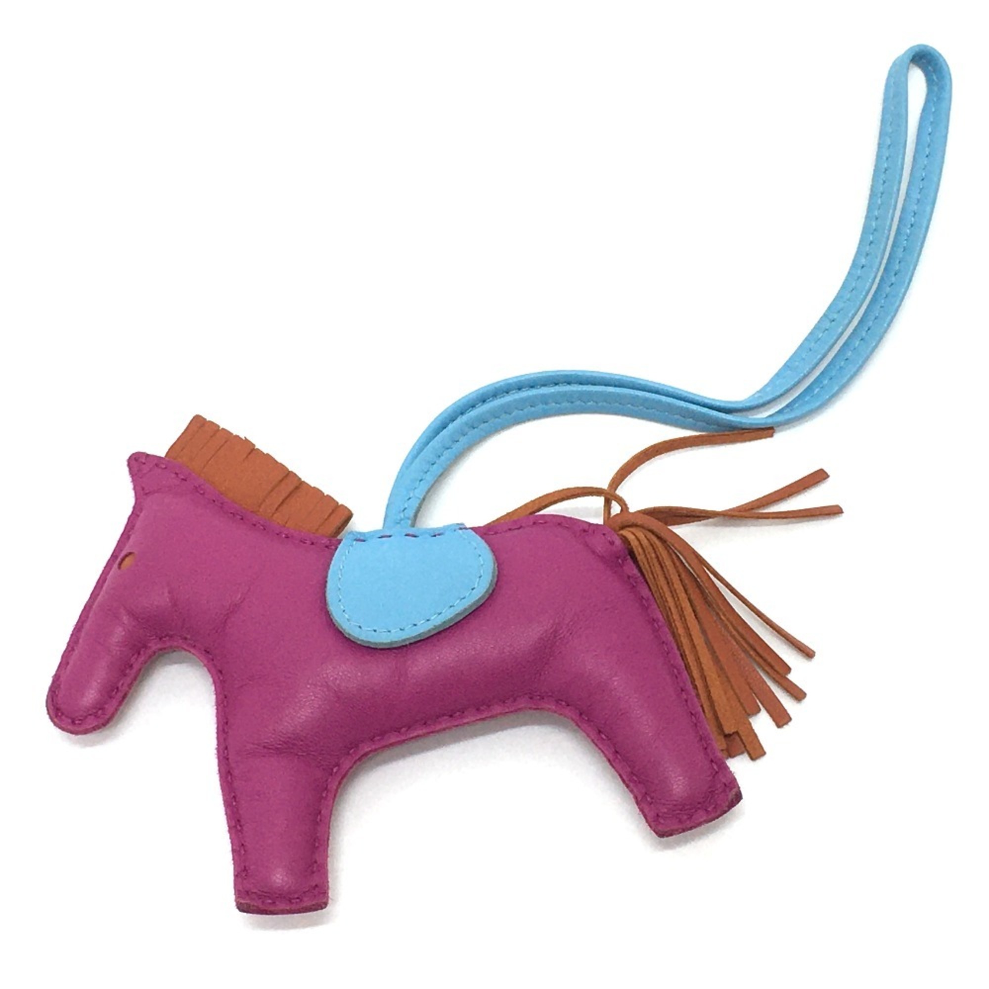 HERMES Horse Rodeo MM Bag Charm Keychain for Women Rose Purple x Carnelian Celeste
