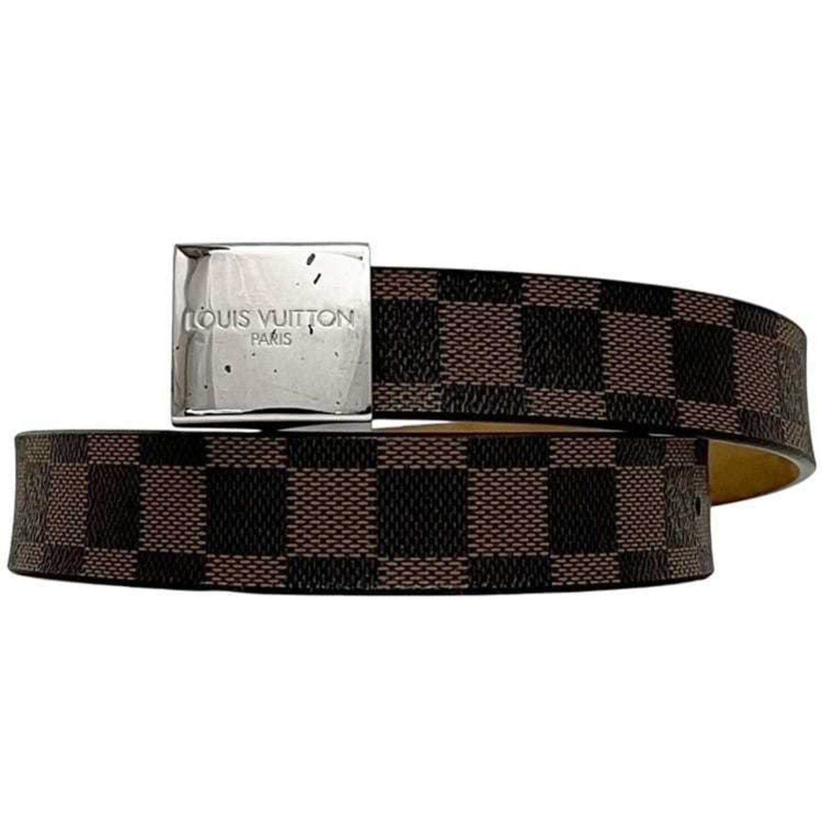 Louis Vuitton Santur Carre Belt ec-24719 Brown Damier Ebene Canvas M6802 Waist 72cm LB0033 LOUIS VUITTON Square Buckle