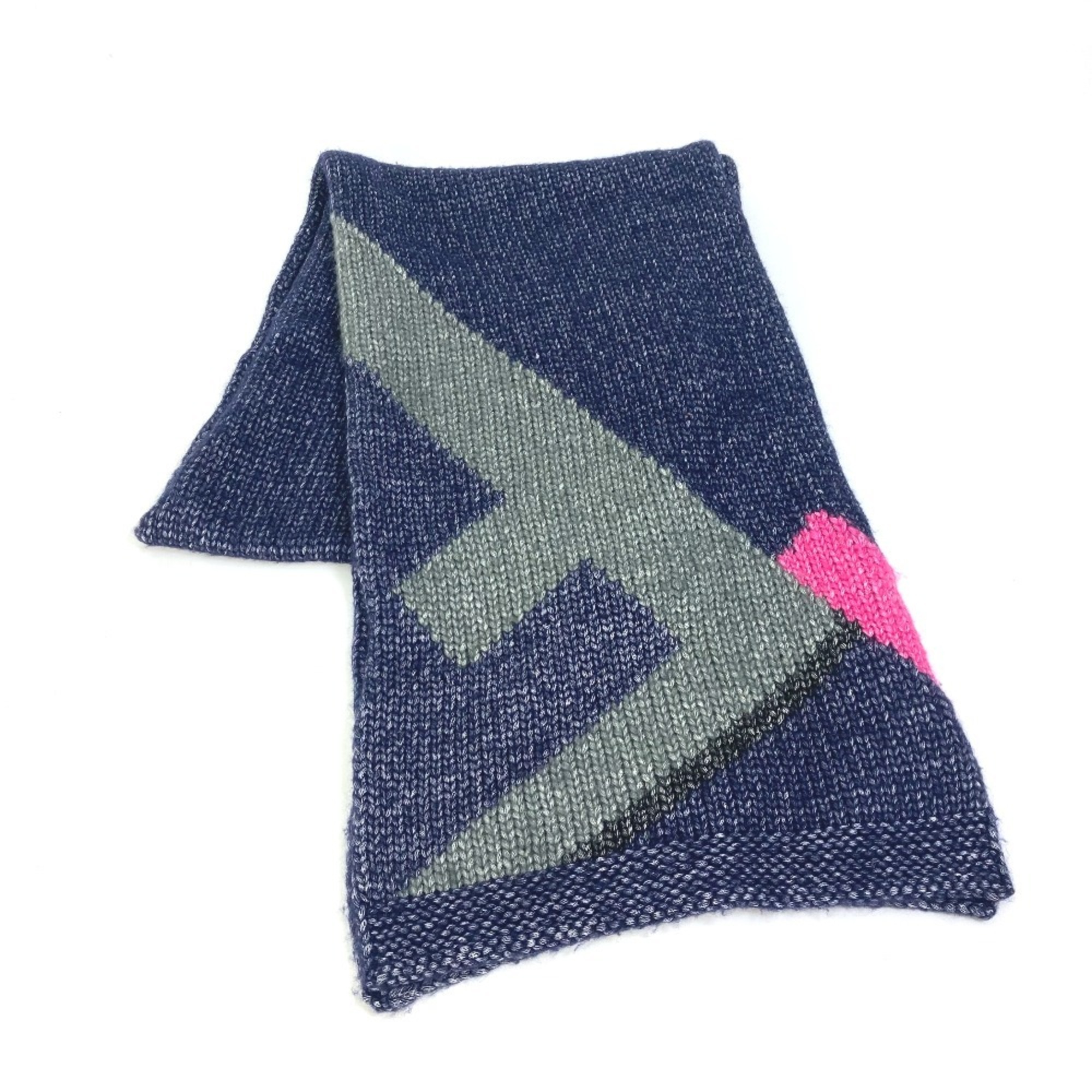 FENDI F logo knitted scarf wool silk women’s navy