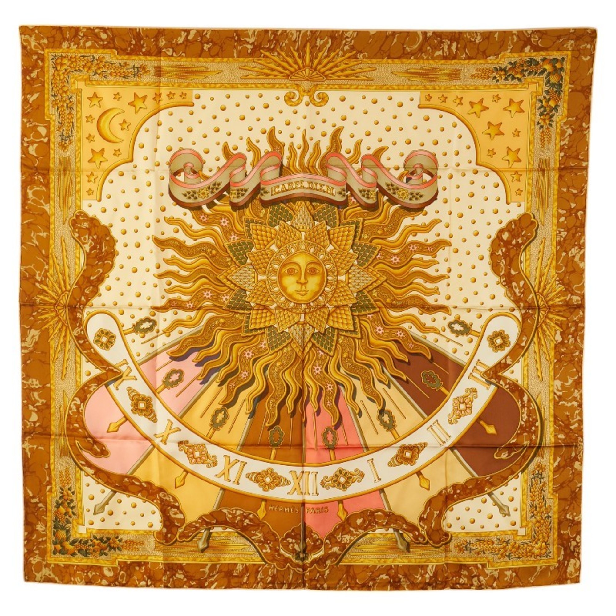 Hermes Carre 90 GLORIA SOLI Glory Day Scarf Muffler Yellow Multicolor Silk Women’s HERMES