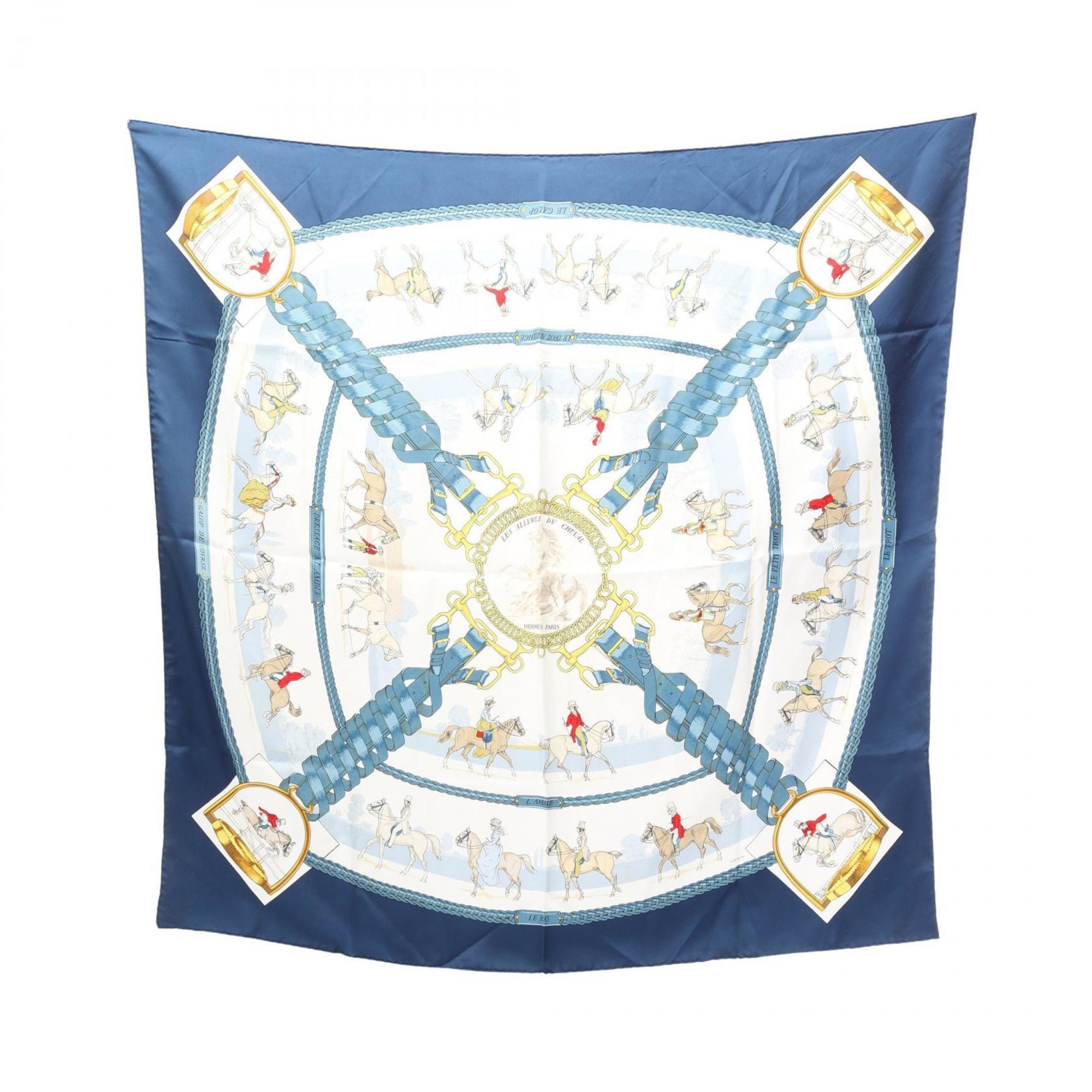 HermÃ¨s HERMES CarrÃ© 90 “Les Allures du Cheval” Silk Scarf for Women, Blue Multicolor