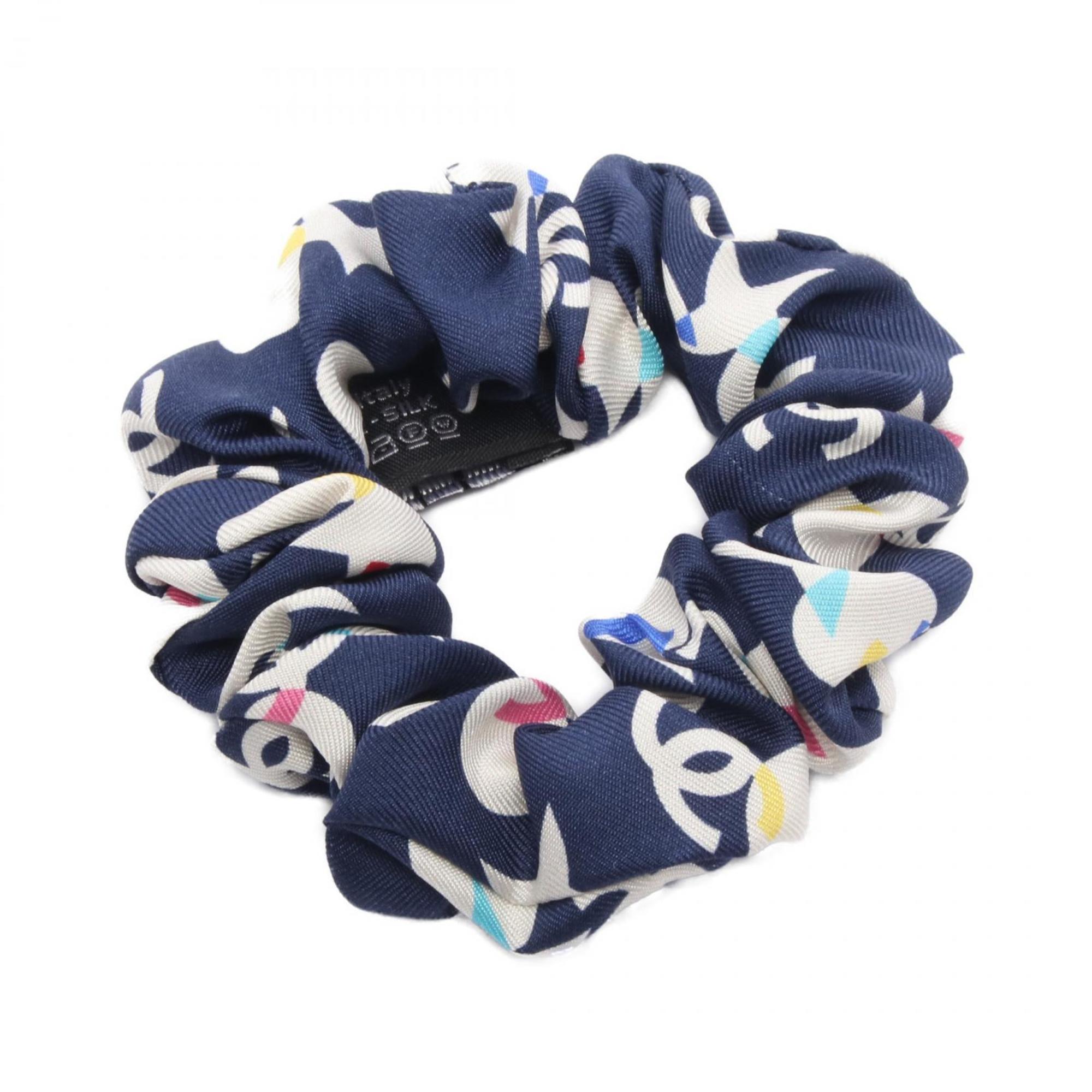 CHANEL Silk Scrunchie Accessory for Women in Navy, White, and Multicolor