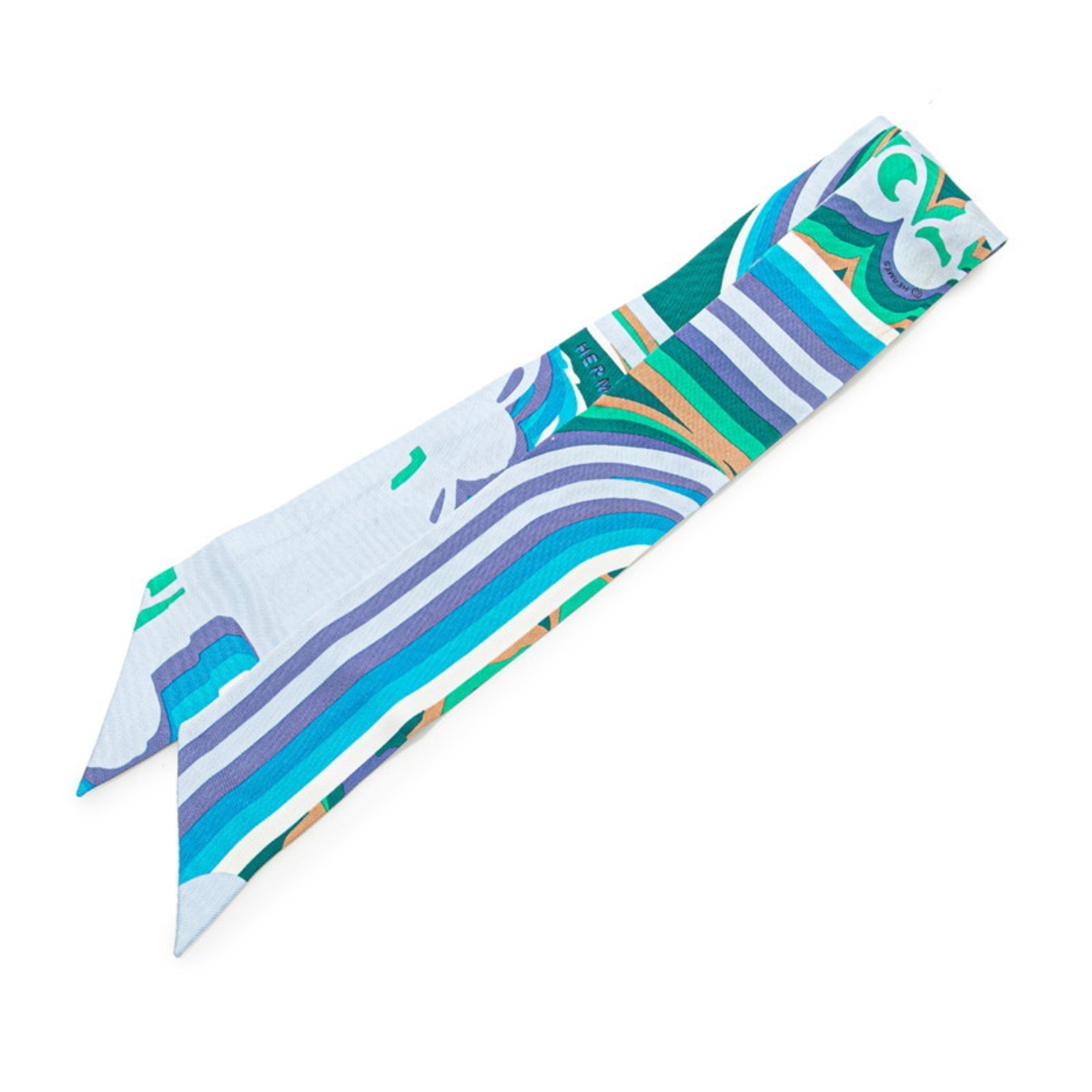Hermes HermÃ¨s Twilly BRIDES de GALA Scarf, Light Blue Multicolor Silk, Women’s