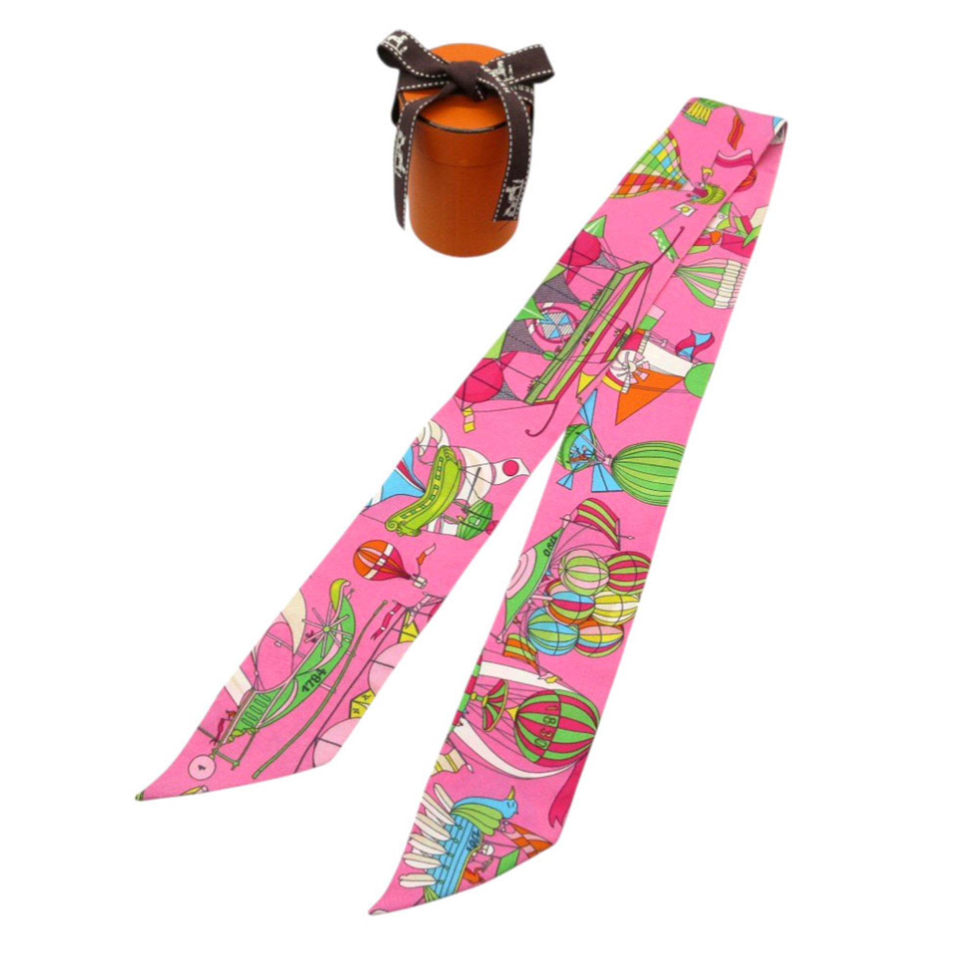 Hermes HermÃ¨s Twilly “Madness of the Sky” Balloon Airship Scarf, Silk, Pink, 0177