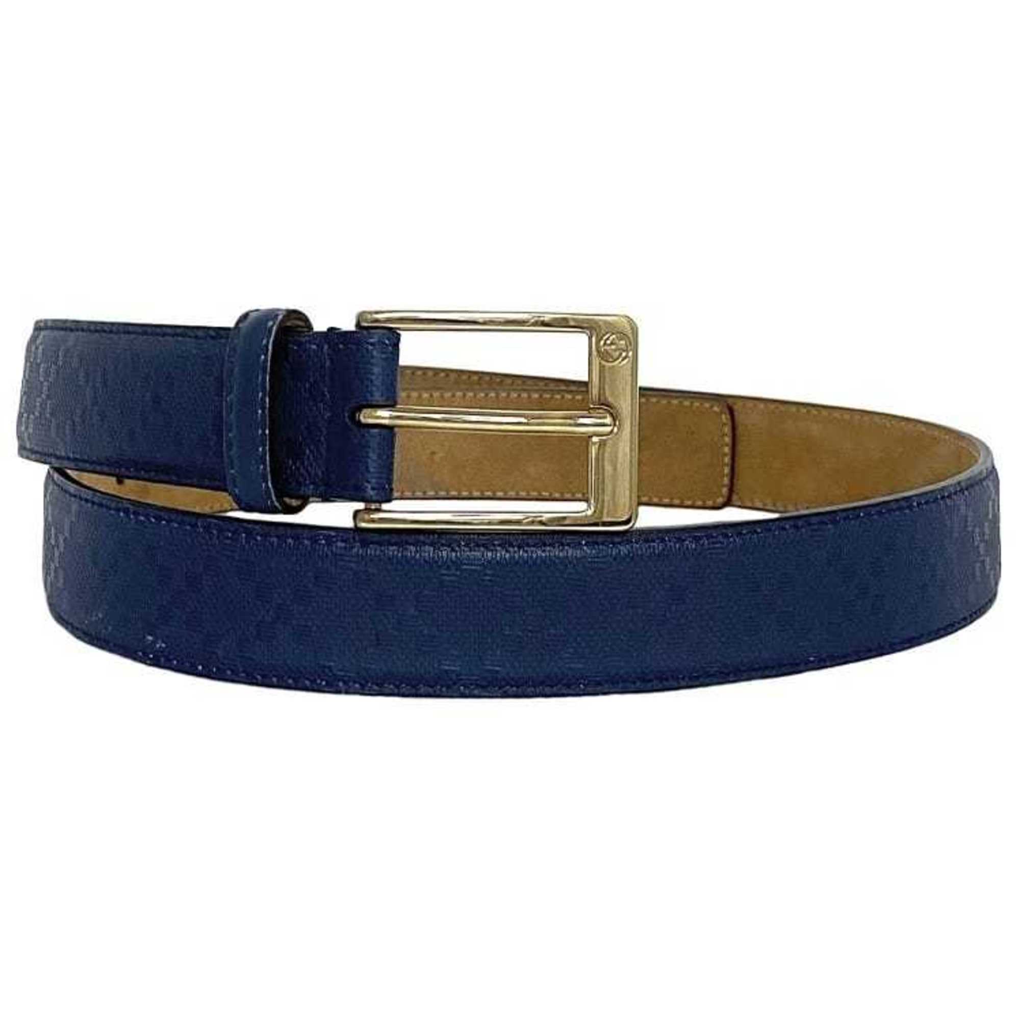 Gucci Belt Navy Interlocking Diamante 525040 30mm Waist Leather GUCCI GG Square Buckle