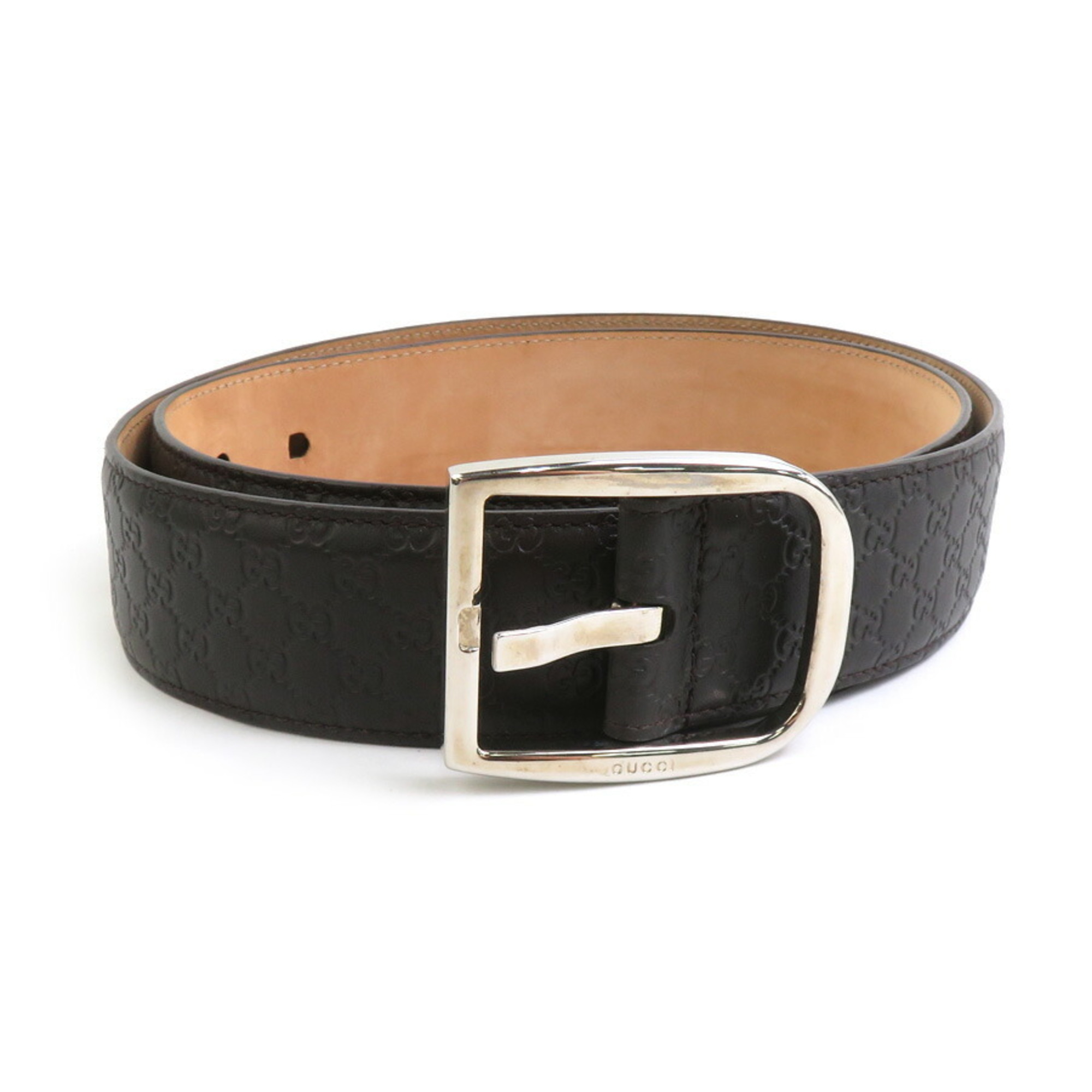 GUCCI Belt Micro Guccissima Leather Metal Dark Brown Silver Women’s 449716 e60366a