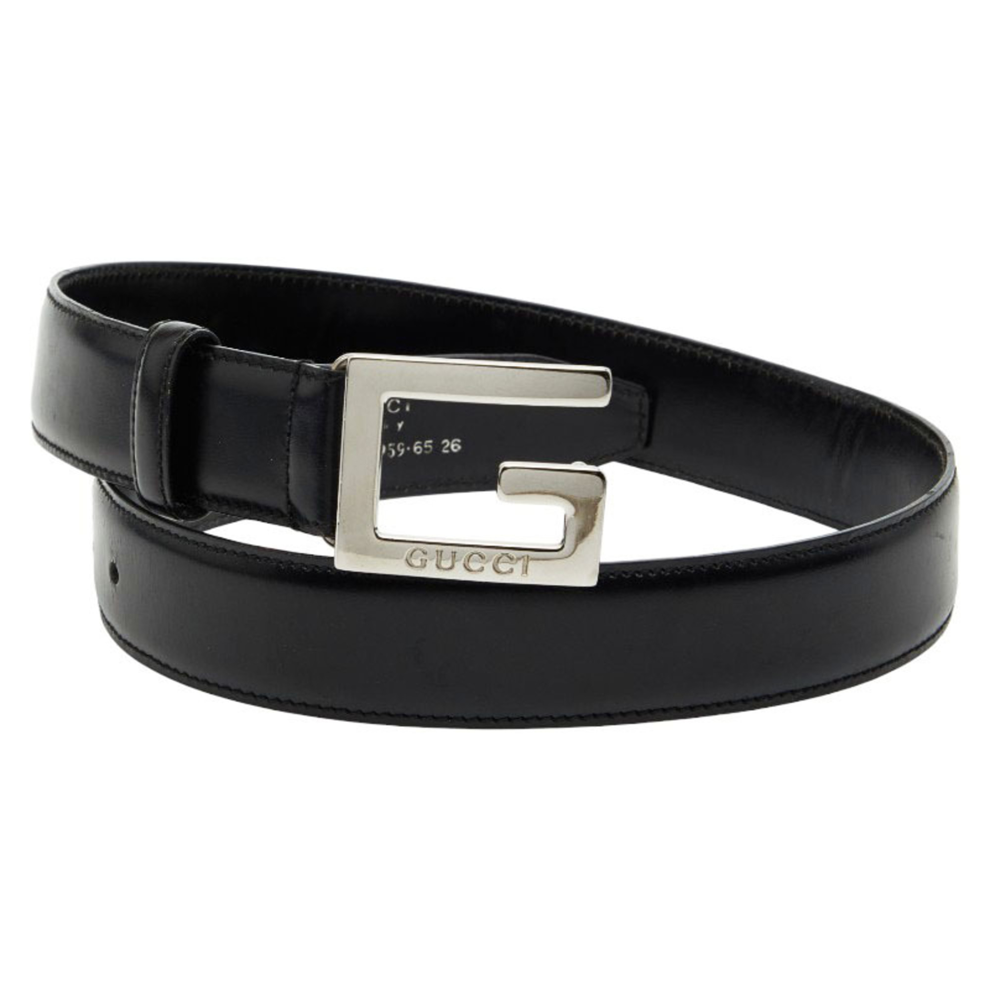 Gucci G Buckle Belt, Sizes 65 and 26, Black Leather, Women’s, GUCCI