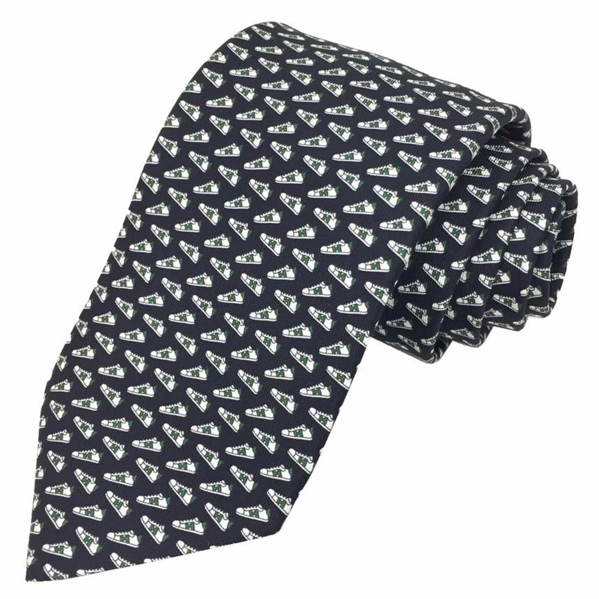 Hermes HERMES Tie 626219T 07 H AILE Sneakers Silk MARINE FONCE/BLANC/VE Navy Men’s Unused