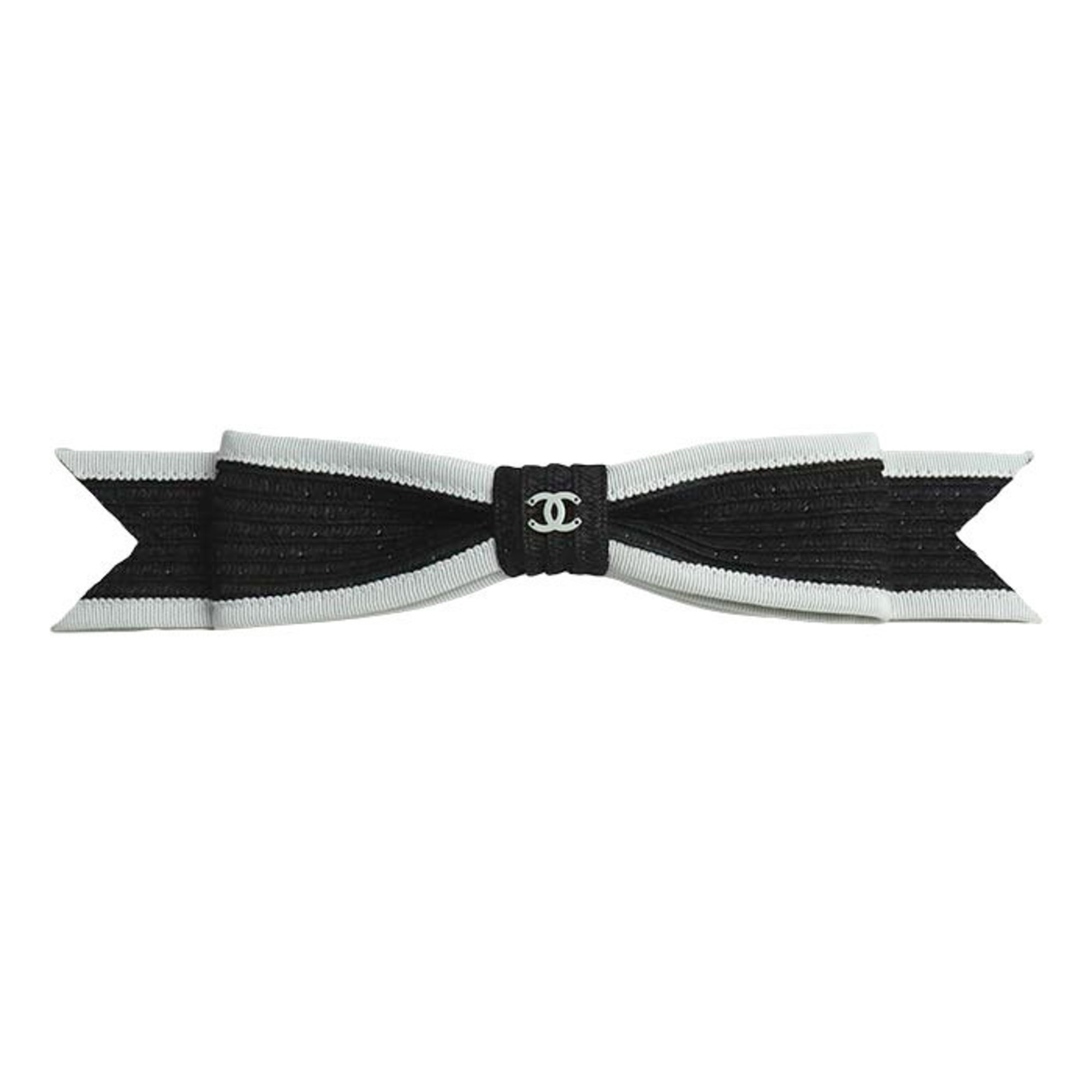 CHANEL Metal Fabric Straw Coco Mark Ribbon Hair Barrette for Women