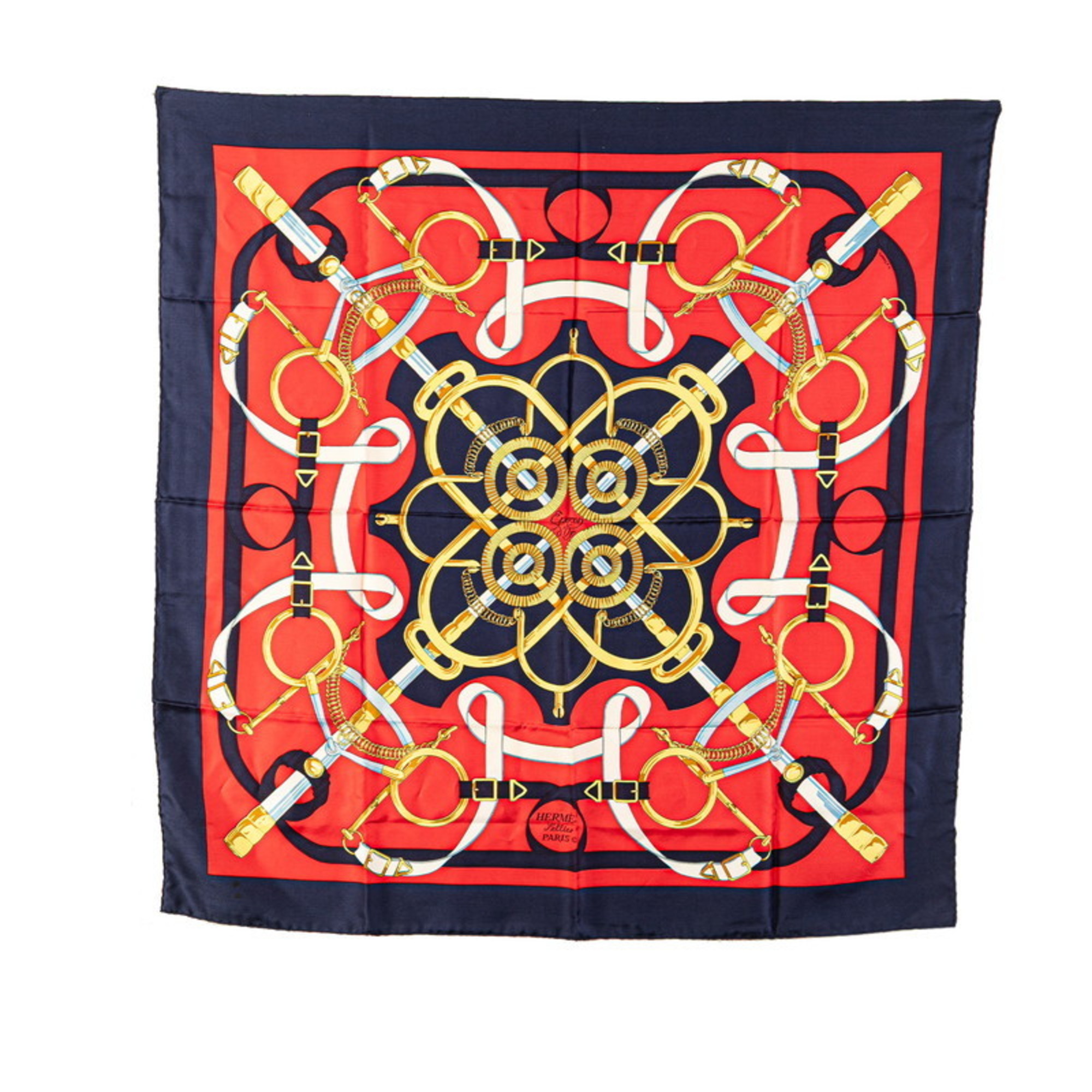 Hermes HermÃ¨s CarrÃ© 90 Eperon d’or Golden Spur Scarf, Navy and Multicolor Silk, Women’s