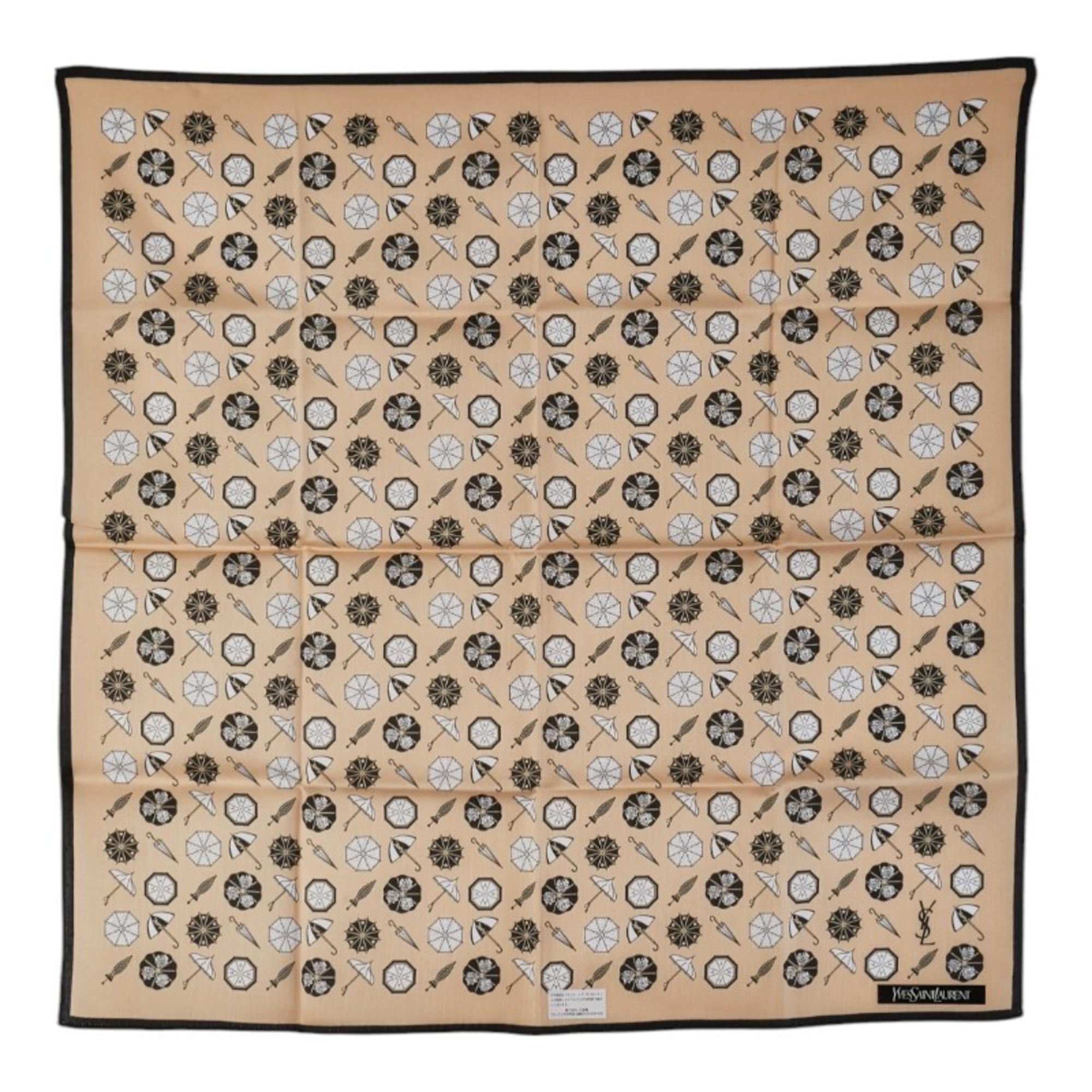 Yves Saint Laurent Saint Laurent YSL logo umbrella print scarf/muffler/handkerchief in beige and multicolored cotton for women.