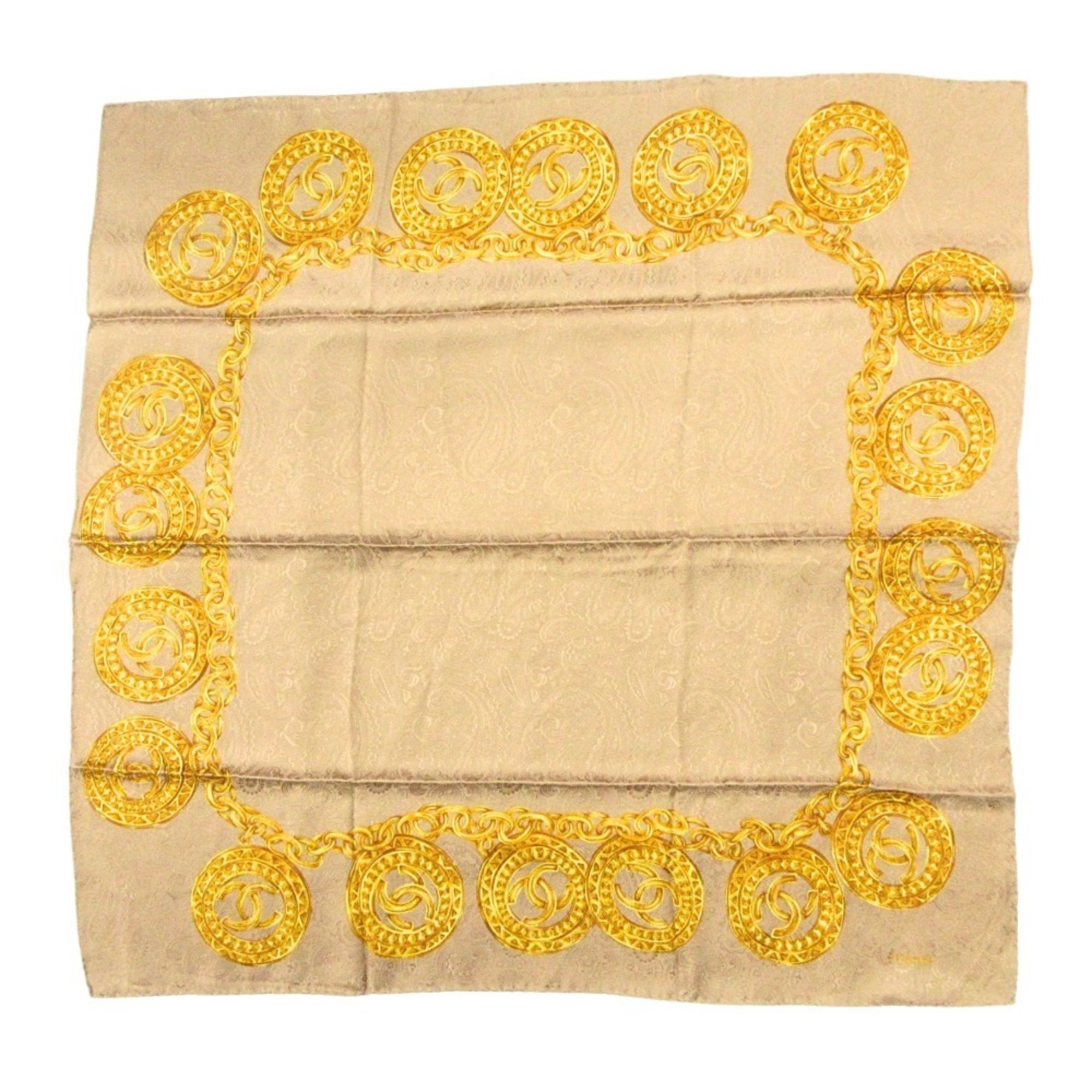 CHANEL scarf stole, paisley pattern, chain print, Coco mark, silk, vintage, women’s