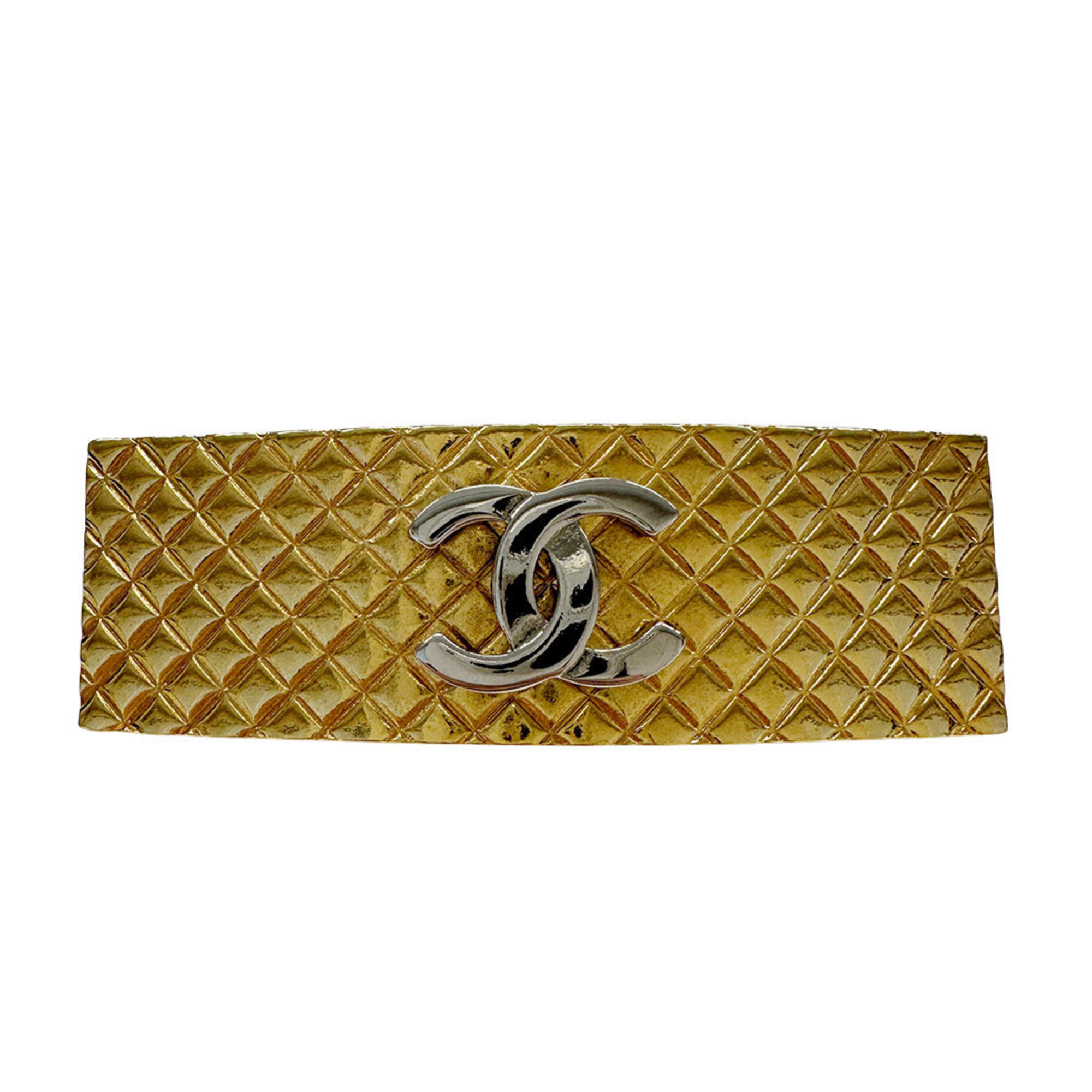 CHANEL Women’s Barrette, Metal Matelasse with Coco Mark, Gold, Logo, Simple